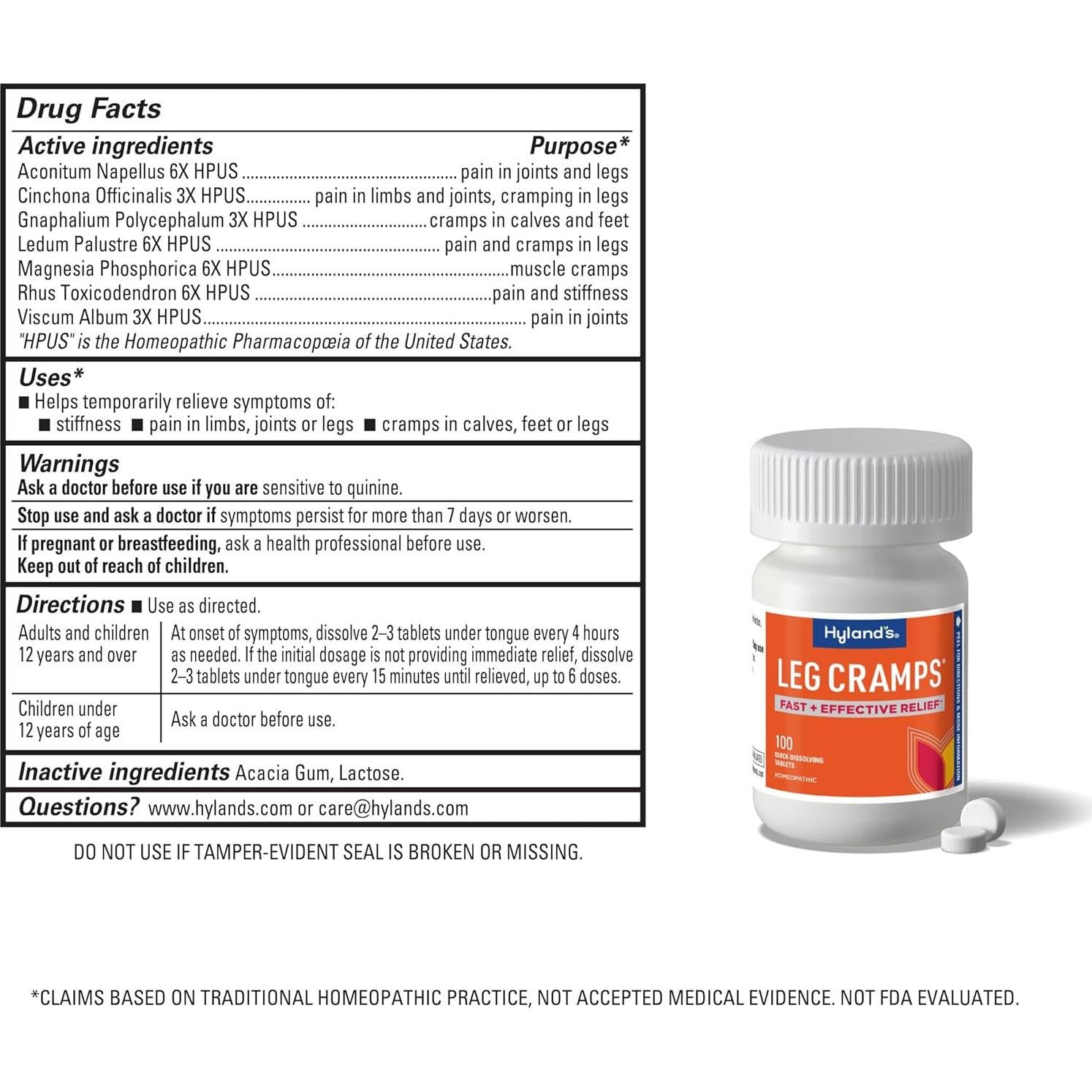 Tabletas para Calambres en las Piernas Hyland's 200 Unidades