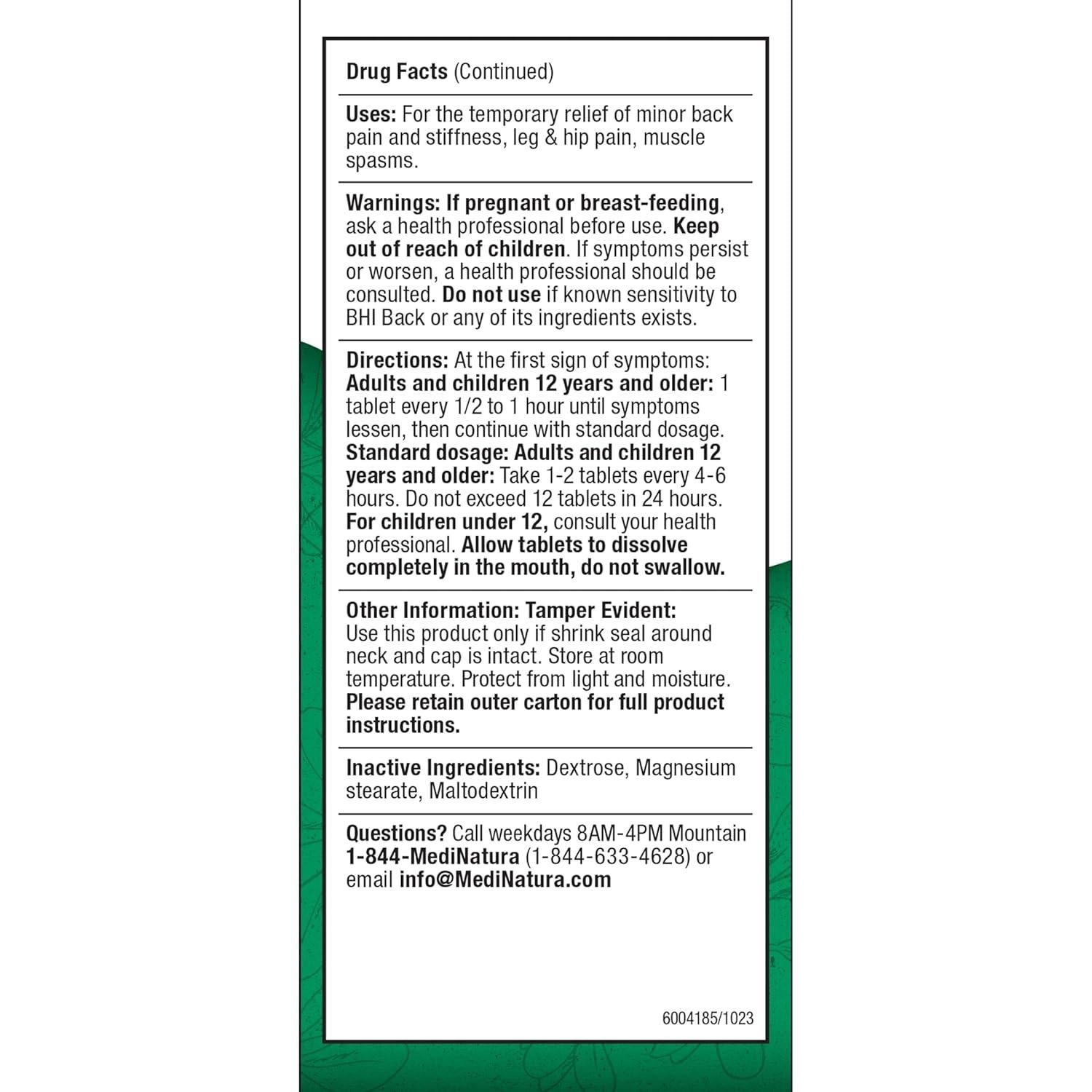 Tabletas BHI Alivio Natural Dolor Espalda Cadera Pierna 100 Unidades