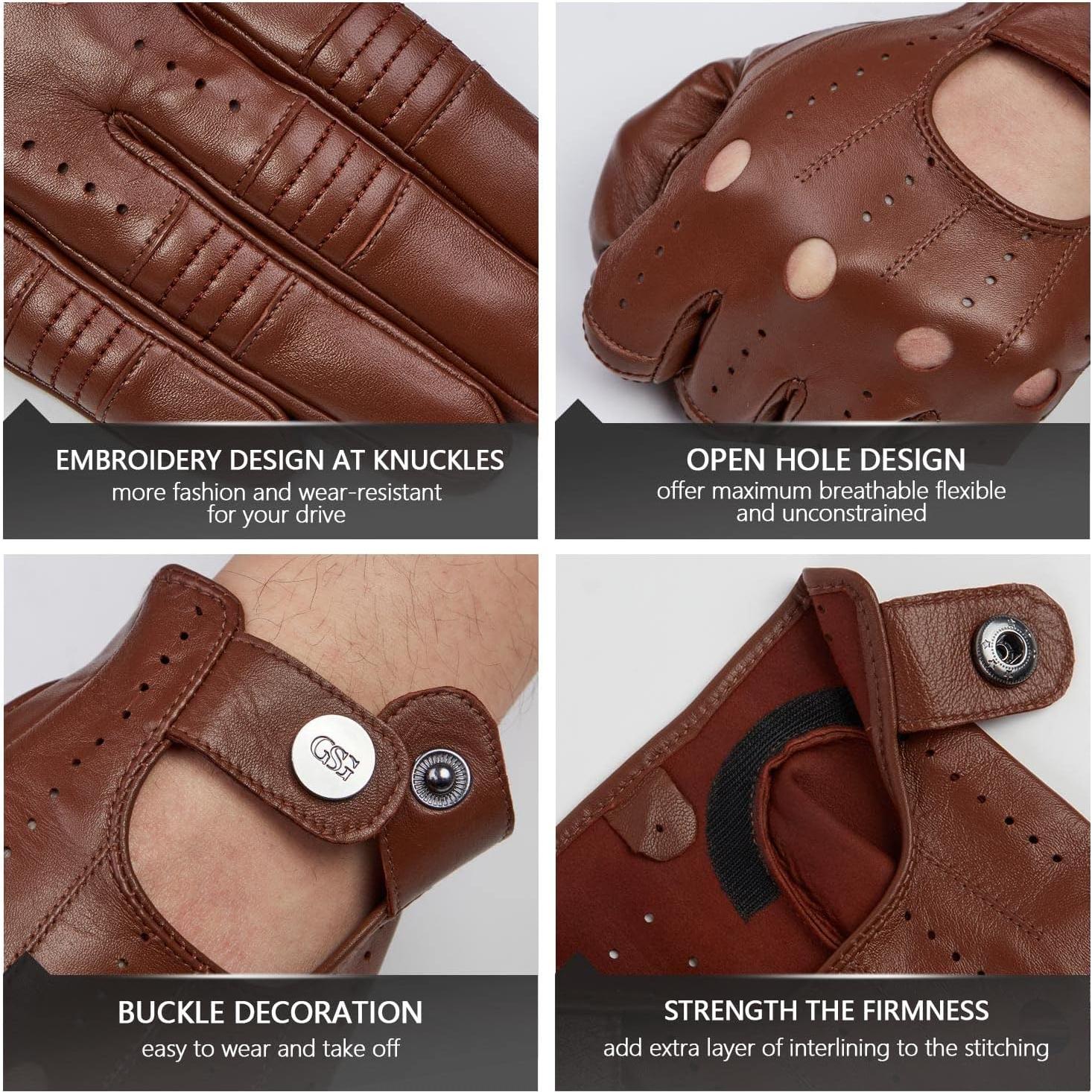 Guantes de Cuero Genuino GSG para Hombre Táctiles Negros