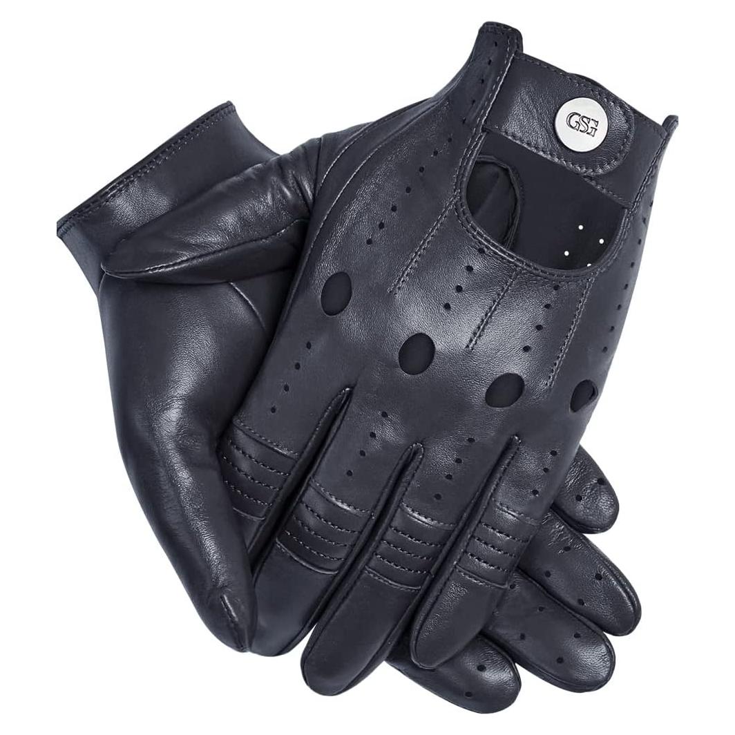 Guantes de Cuero GSG para Hombre Táctiles Negros Medianos