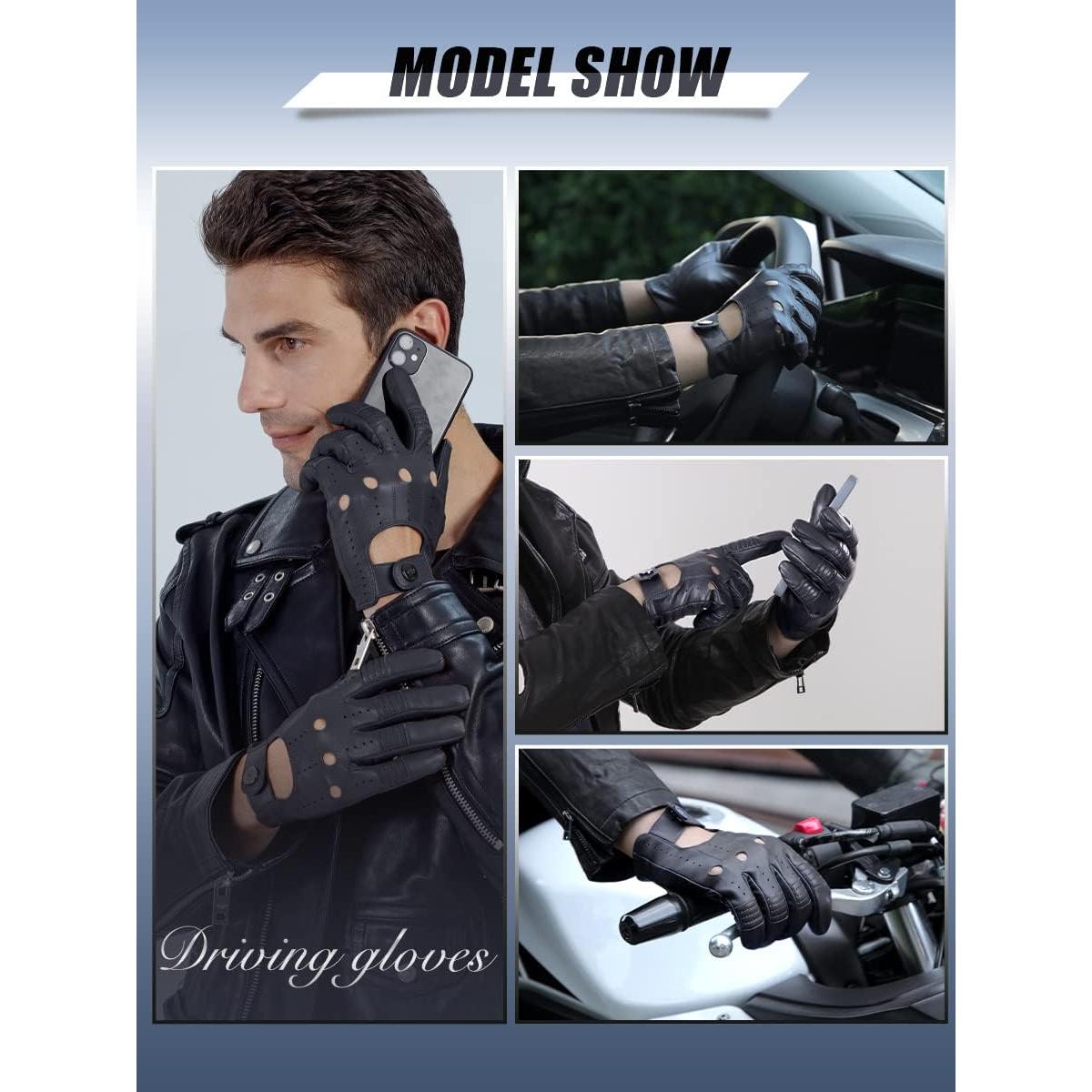 Guantes de Cuero GSG para Hombre Táctiles Negros Medianos