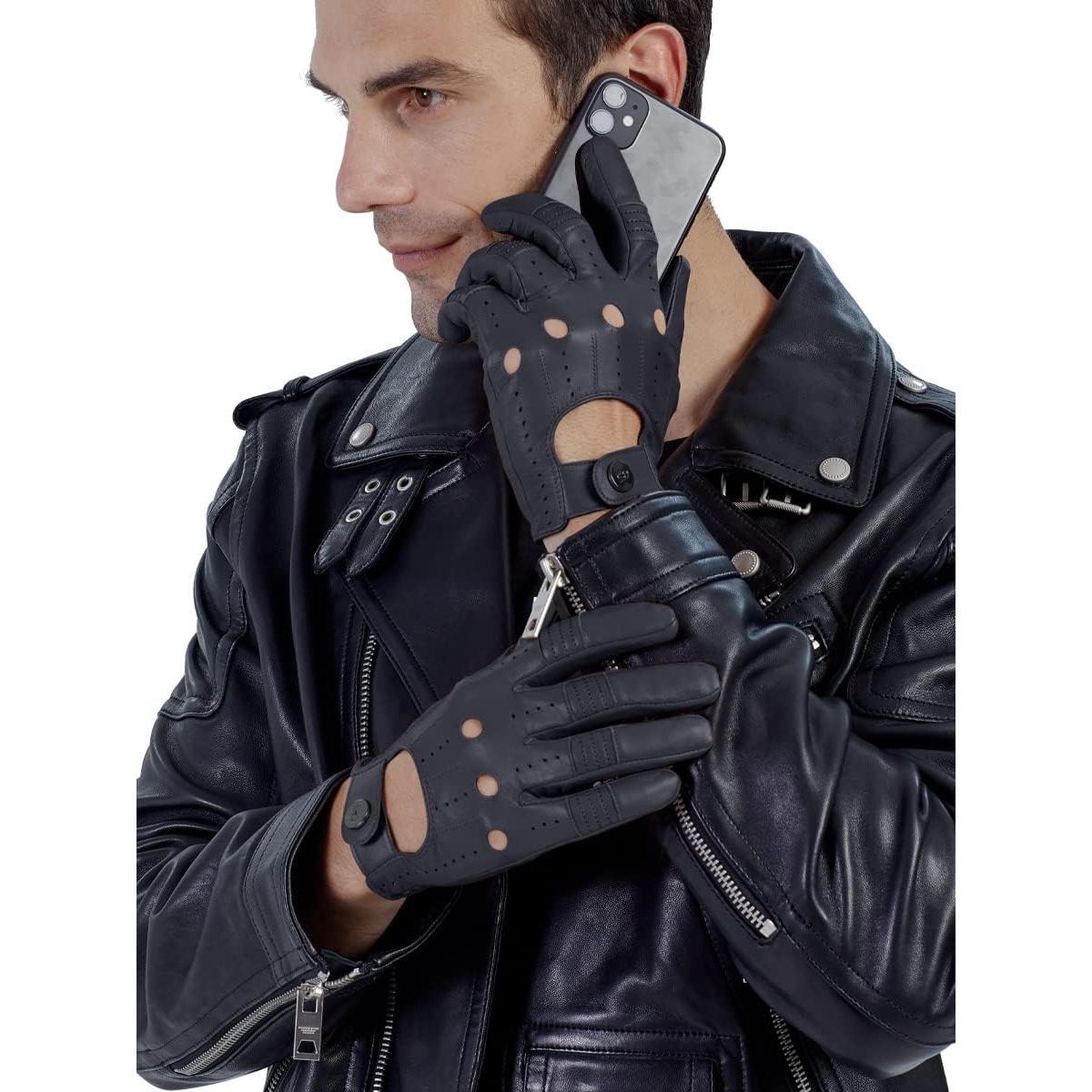 Guantes de Cuero GSG para Hombre Táctiles Negros Medianos