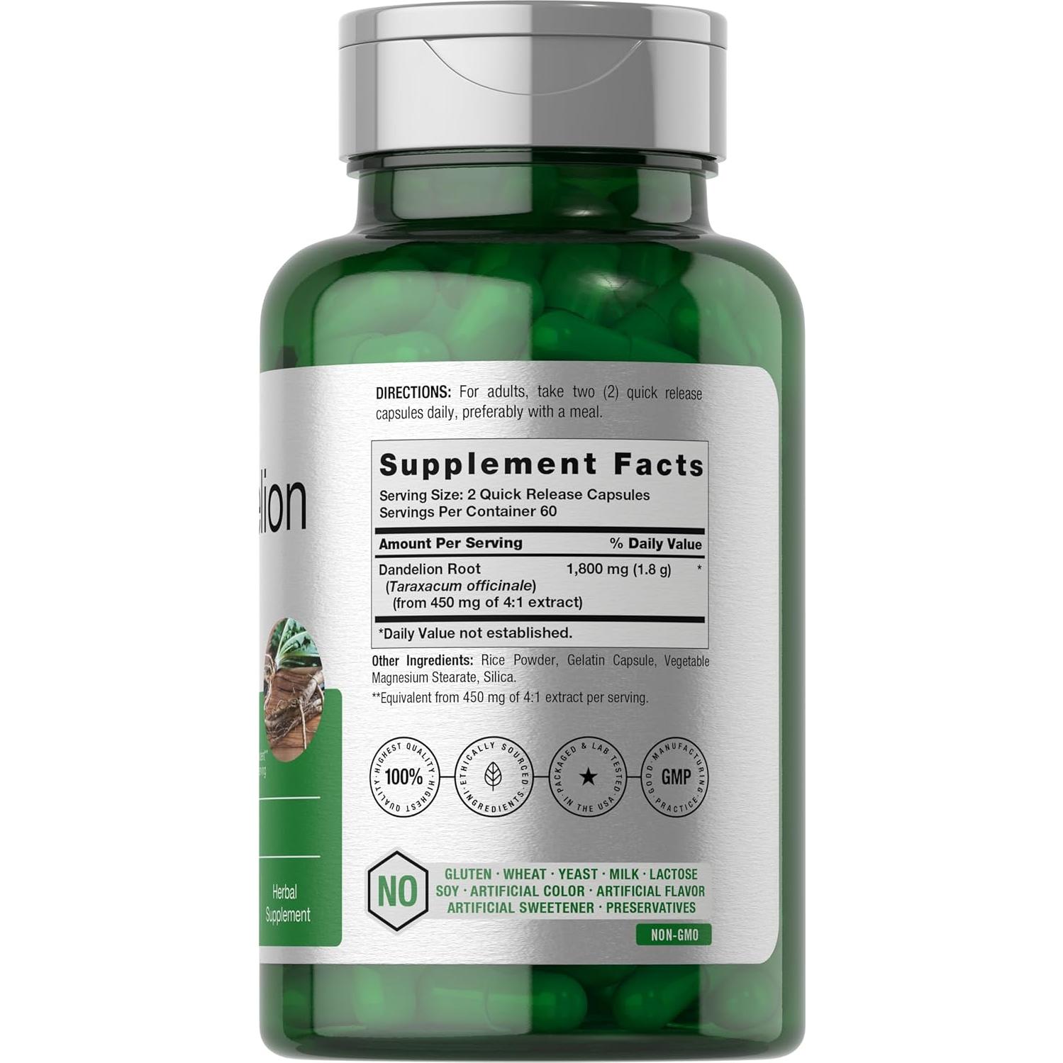 Suplemento Raíz de Diente de León Horbäach 1800mg 120 Cápsulas