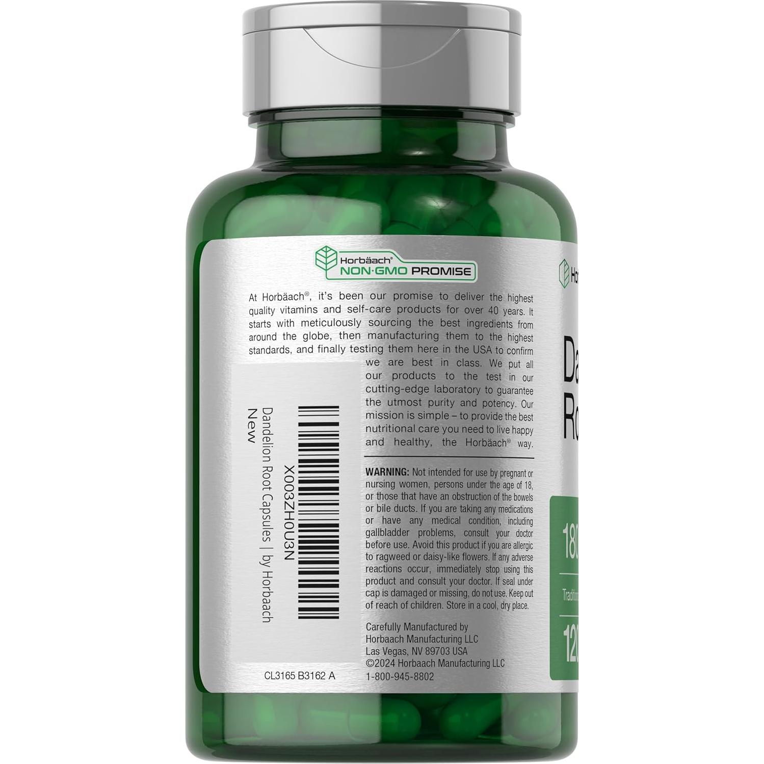 Suplemento Raíz de Diente de León Horbäach 1800mg 120 Cápsulas