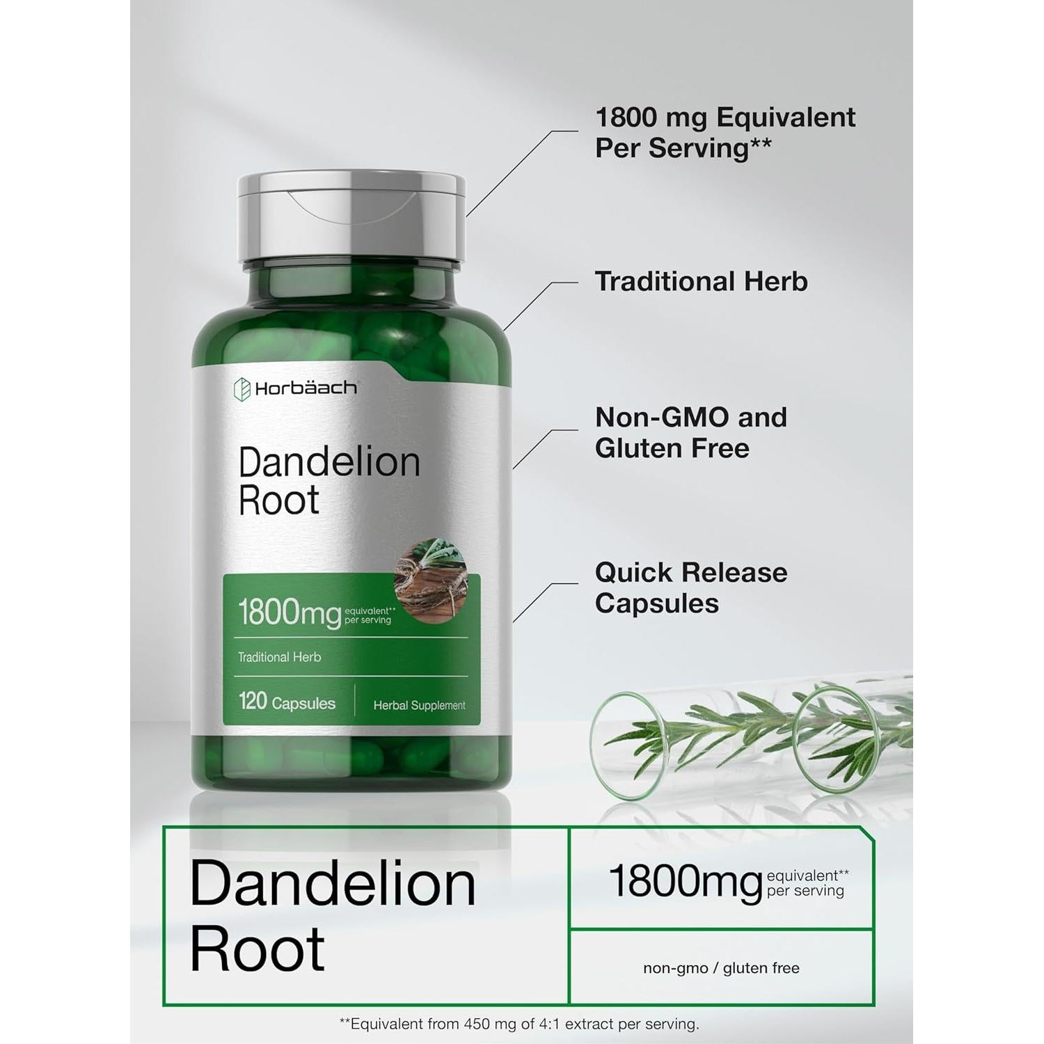 Suplemento Raíz de Diente de León Horbäach 1800mg 120 Cápsulas