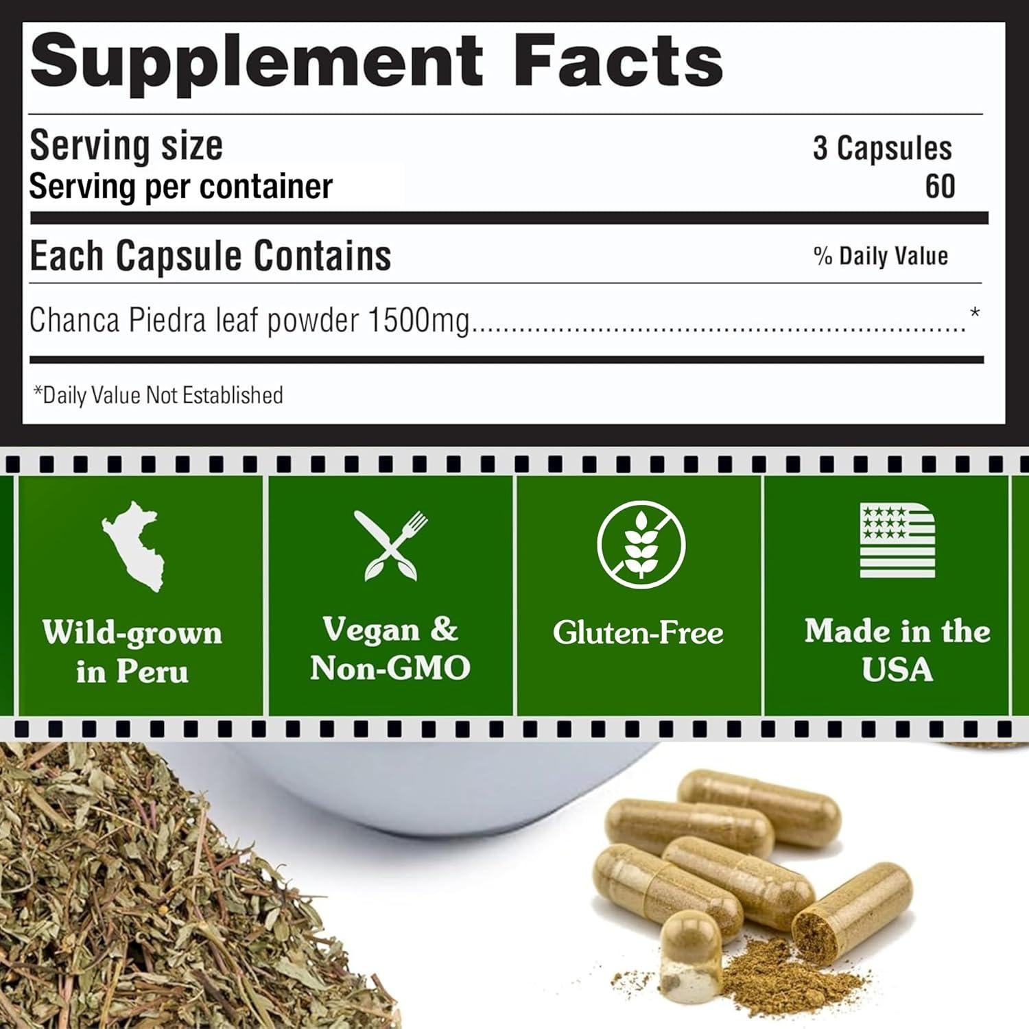 Chanca Piedra Rompe Piedras Peruvian Naturals 180 Cápsulas 1500mg