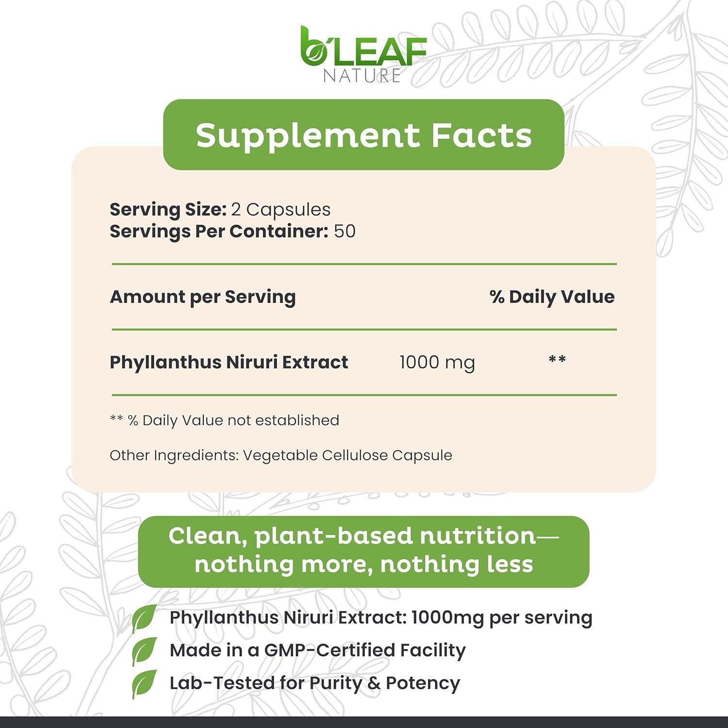 Suplemento Chanca Piedra B'Leaf Nature 1000mg 100 Cápsulas