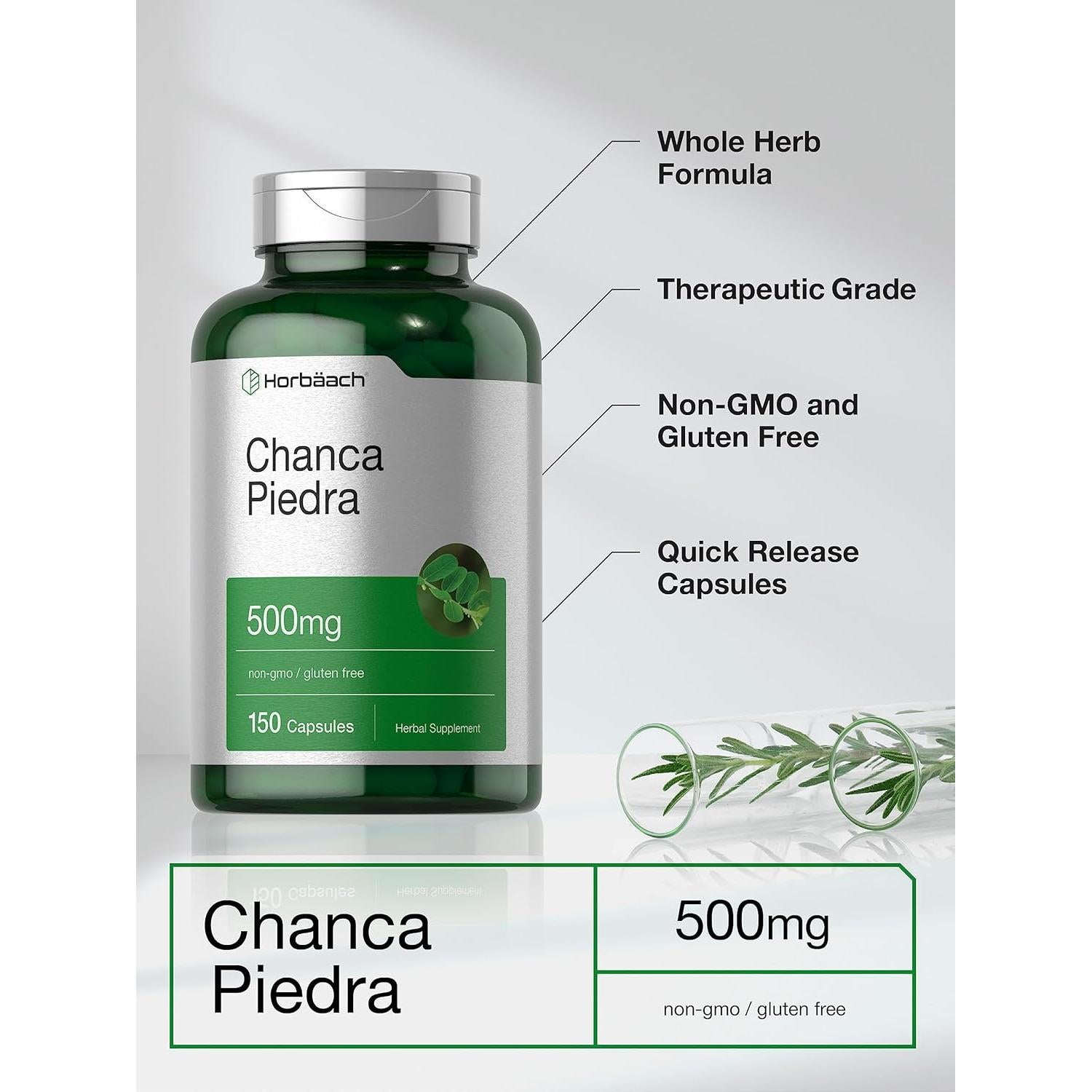 Cápsulas de Chanca Piedra Horbaach 500mg 150 Unidades Suplemento Herbal