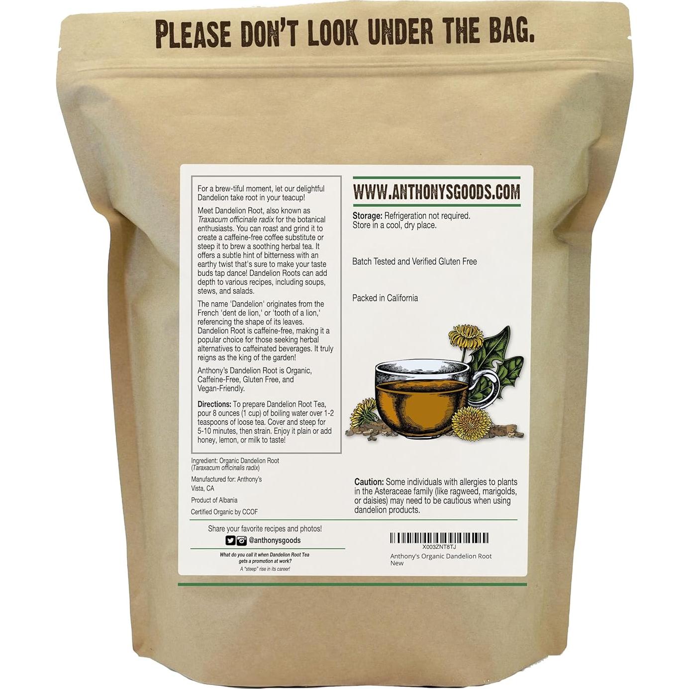 Raíz de Diente de León Orgánica Anthony's 0.45kg Sin Gluten