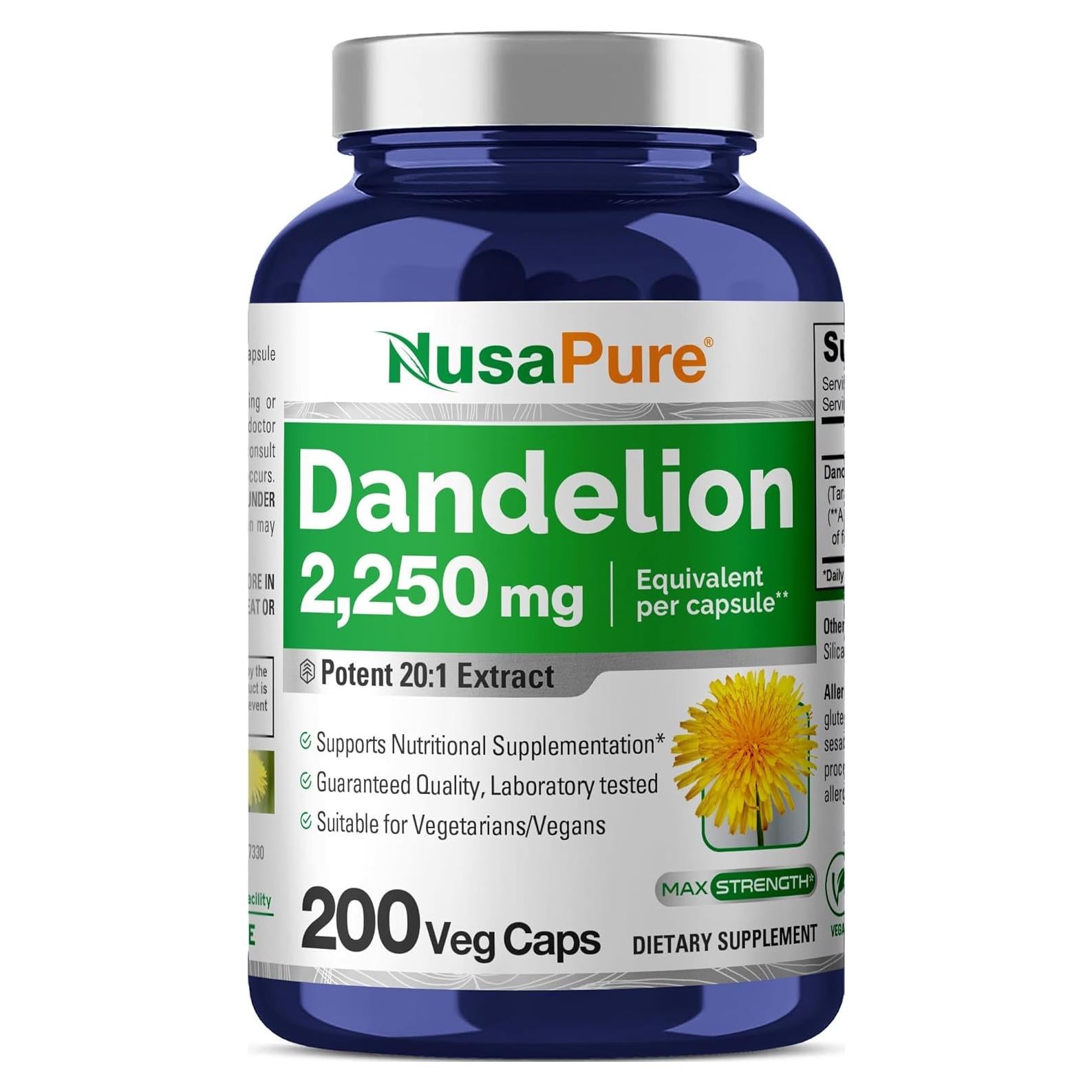 Extracto de raíz de diente de león NusaPure 20:1 200 cápsulas