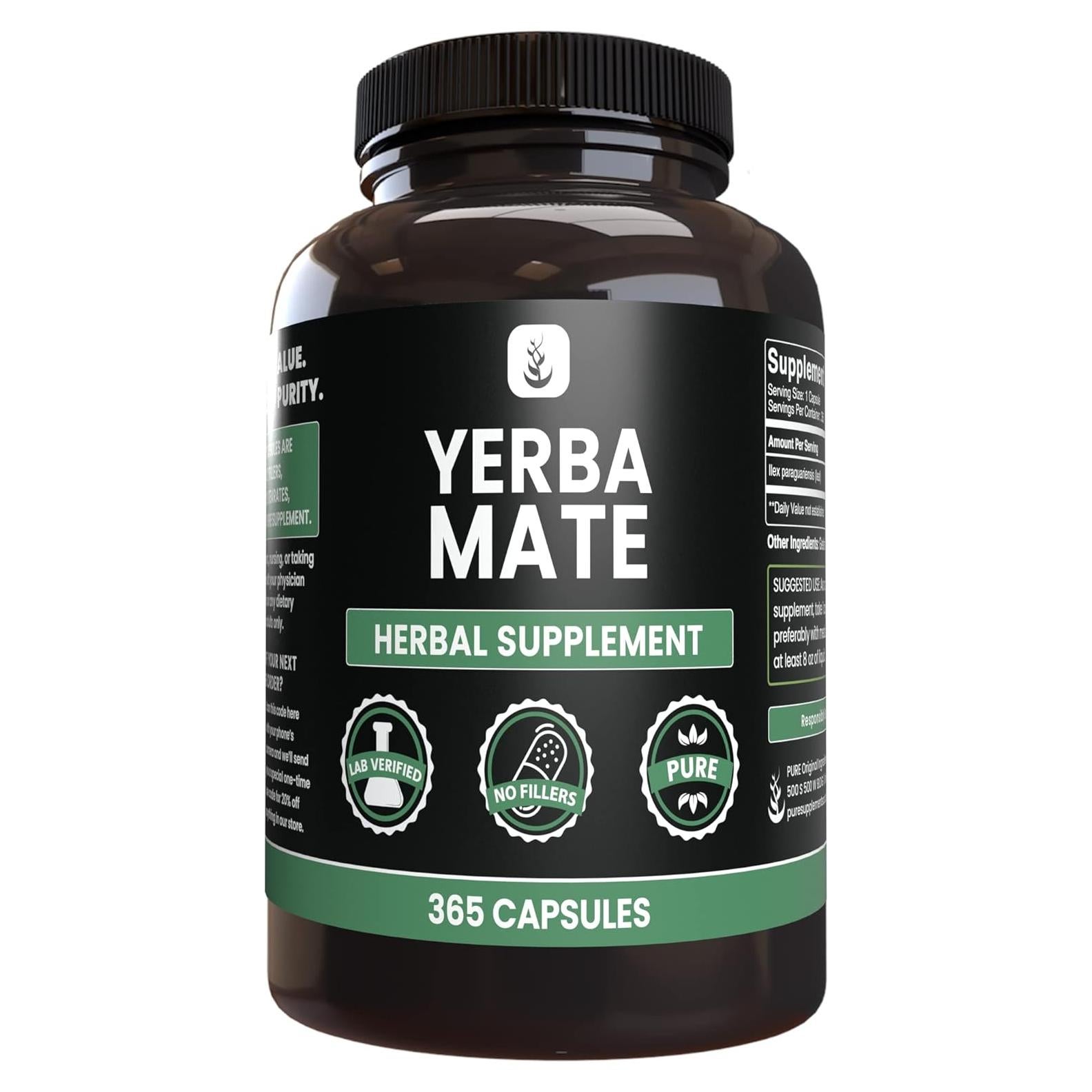 Cápsulas de Yerba Mate Ingredientes Originales Puros 365 Unidades