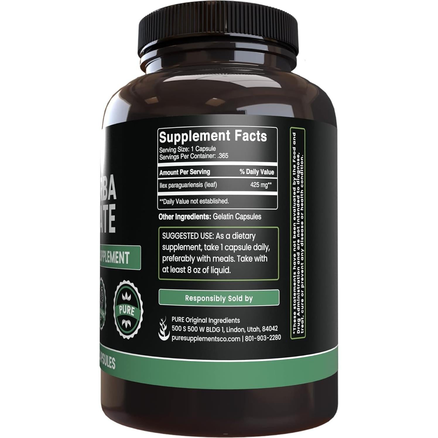 Cápsulas de Yerba Mate Ingredientes Originales Puros 365 Unidades