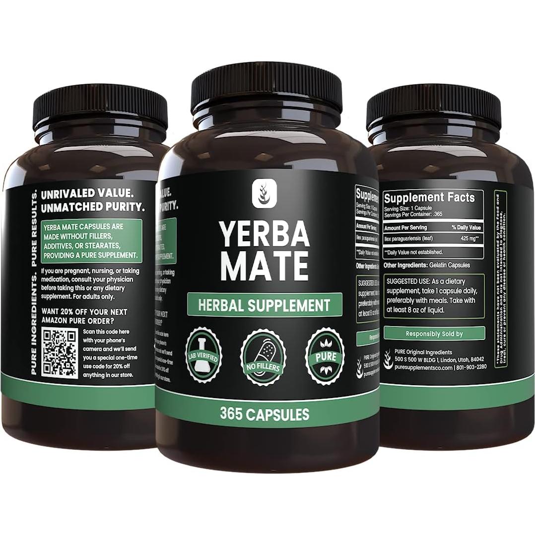 Cápsulas de Yerba Mate Ingredientes Originales Puros 365 Unidades