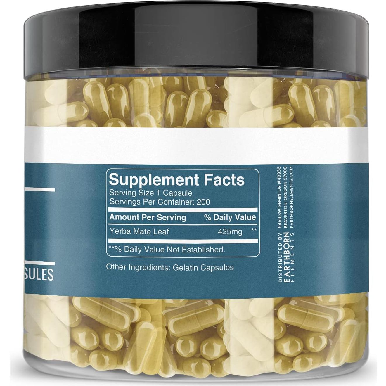 Cápsulas de Hoja de Yerba Mate Earthborn Elements 200 Unidades