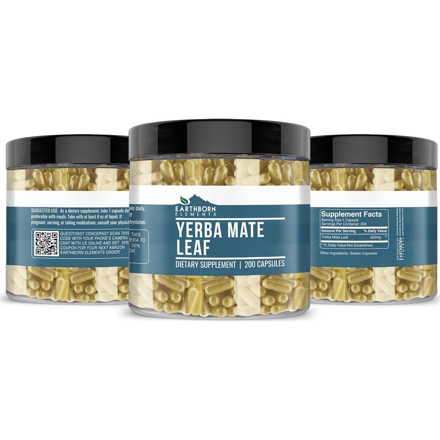 Cápsulas de Hoja de Yerba Mate Earthborn Elements 200 Unidades