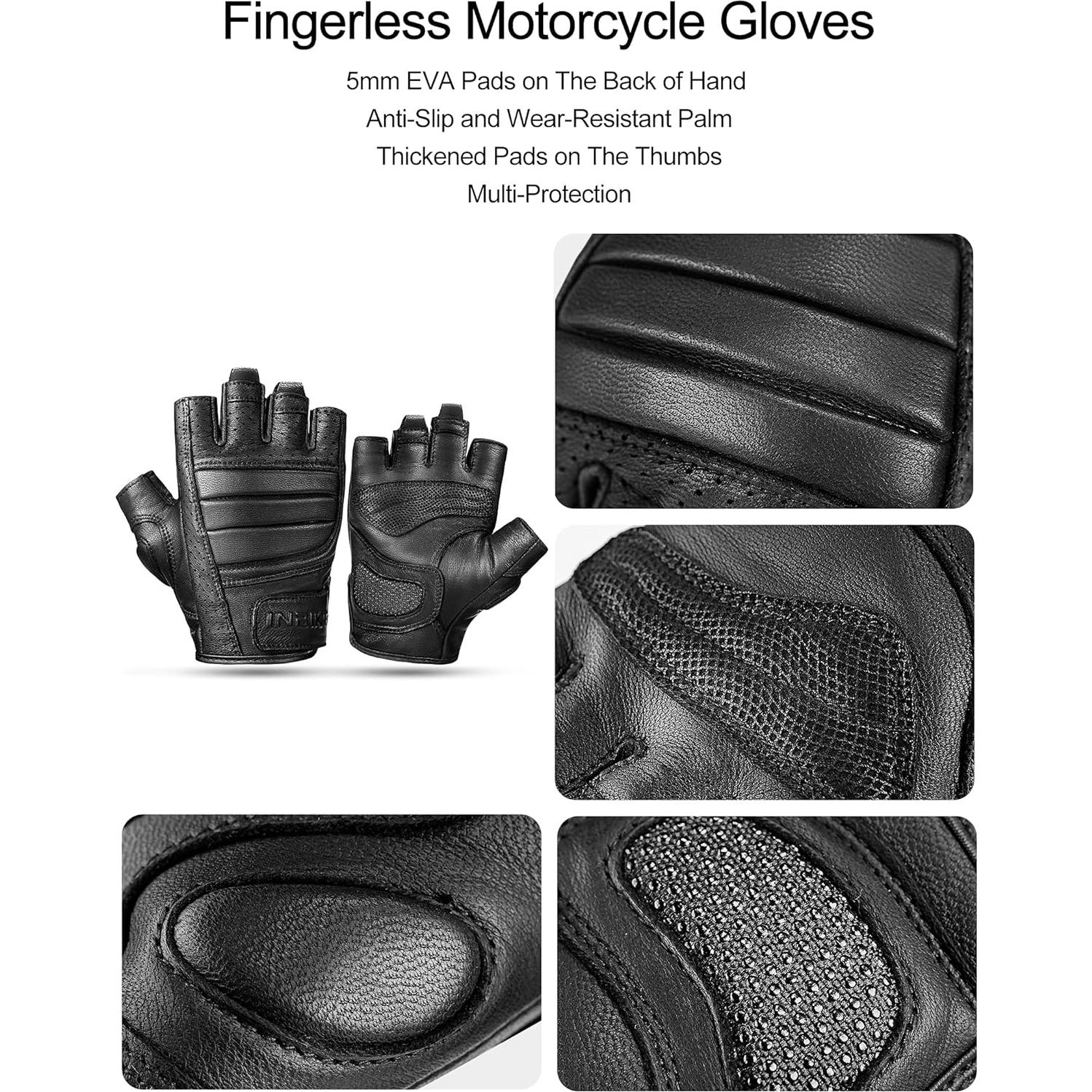 Guantes de Moto INBIKE de Piel Cabra Sin Dedos Negros