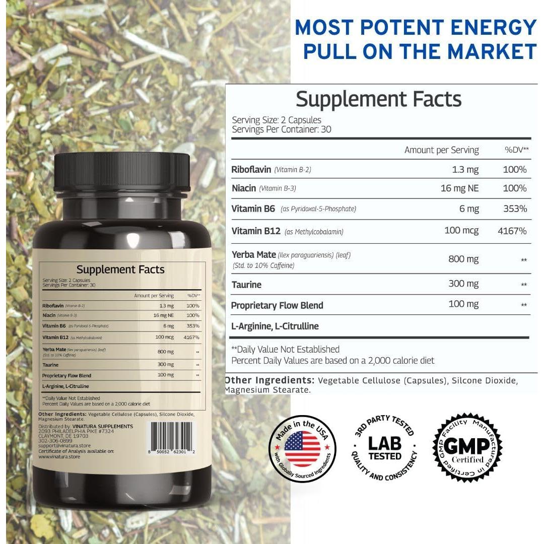 Suplemento de Yerba Mate Vinatura 1400mg - 60 Cápsulas Energéticas