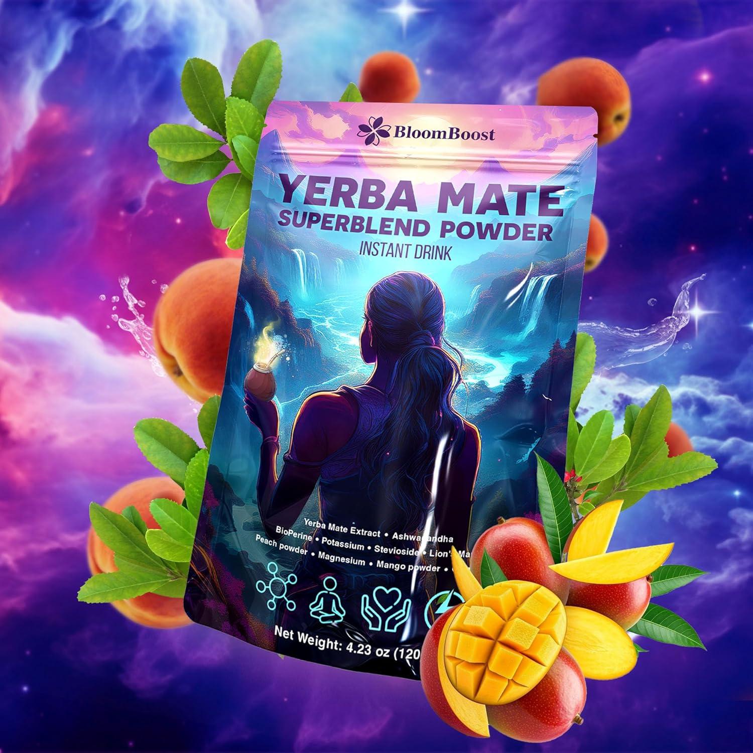 Yerba Mate Instantáneo BloomBoost 120g - Durazno Mango, Sin Azúcar