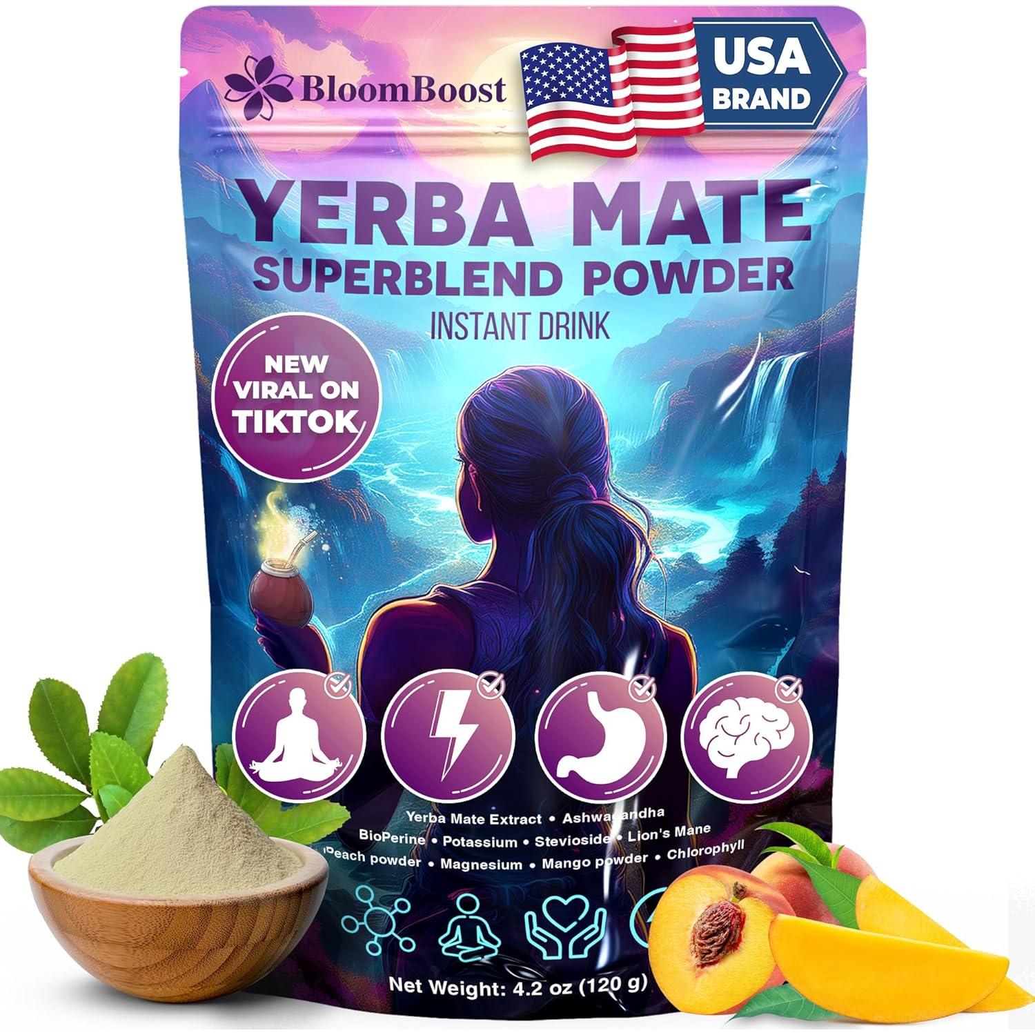 Yerba Mate Instantáneo BloomBoost 120g - Durazno Mango, Sin Azúcar