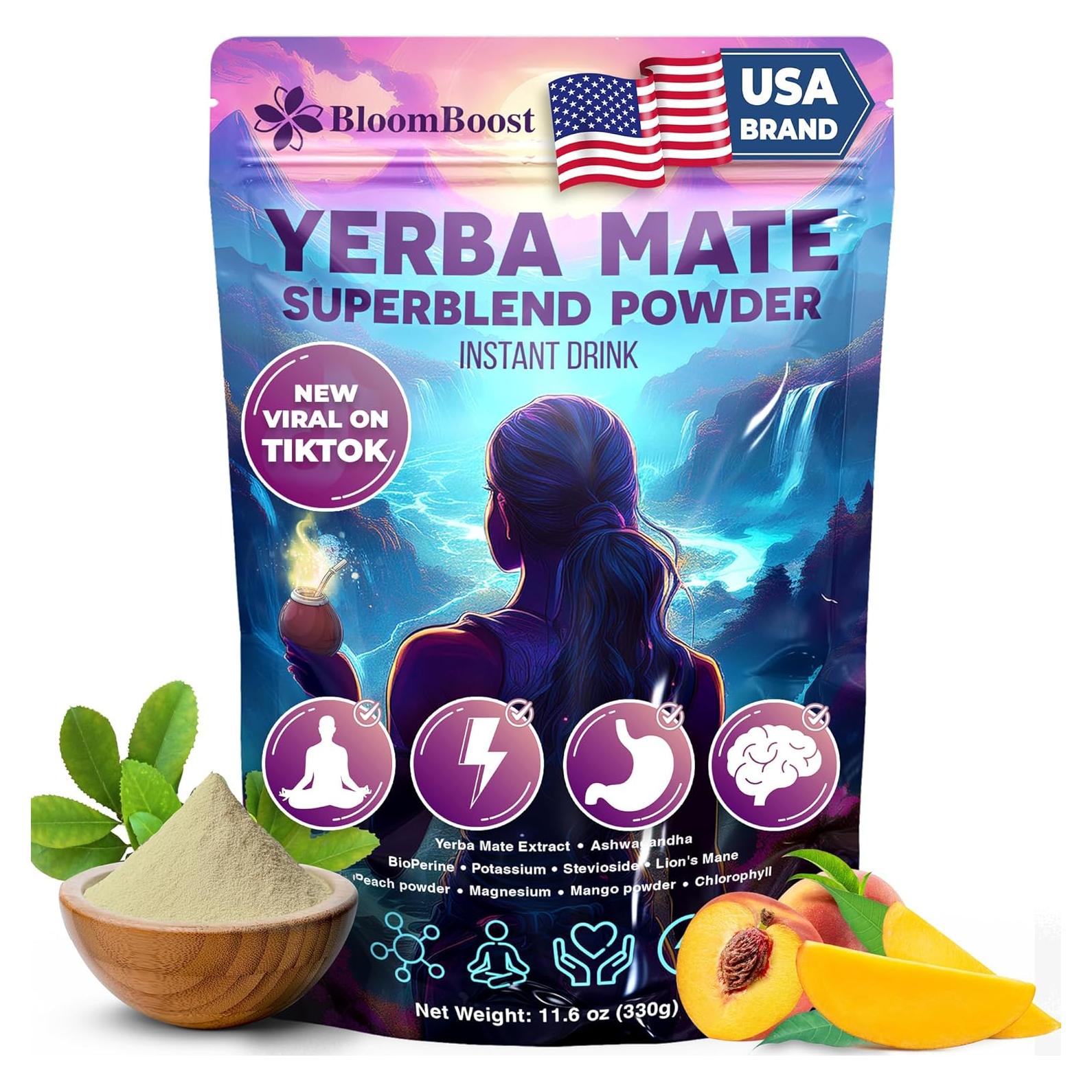 Yerba Mate Instantáneo BloomBoost 330g - Sabor Durazno Mango