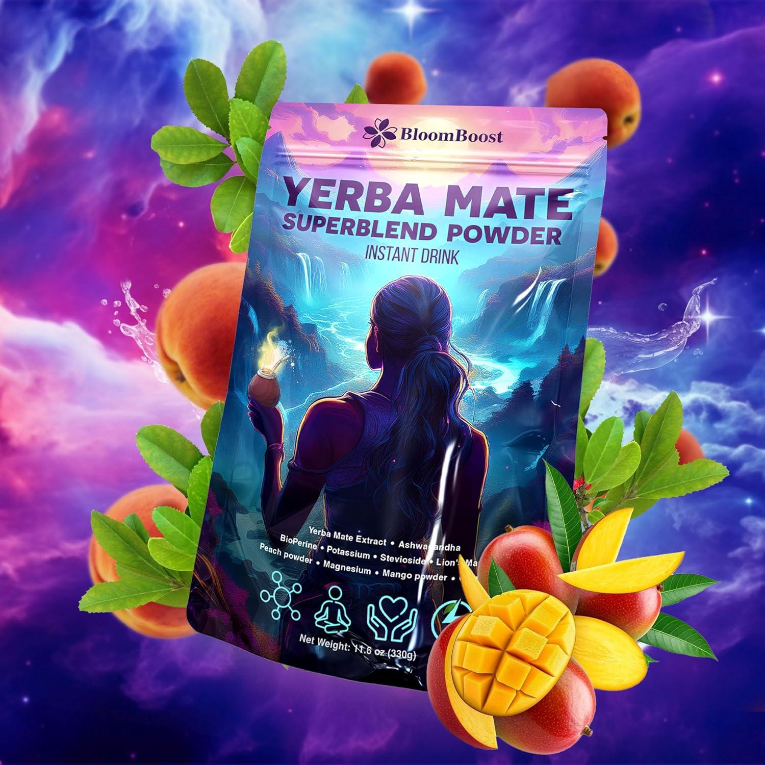 Yerba Mate Instantáneo BloomBoost 330g - Sabor Durazno Mango