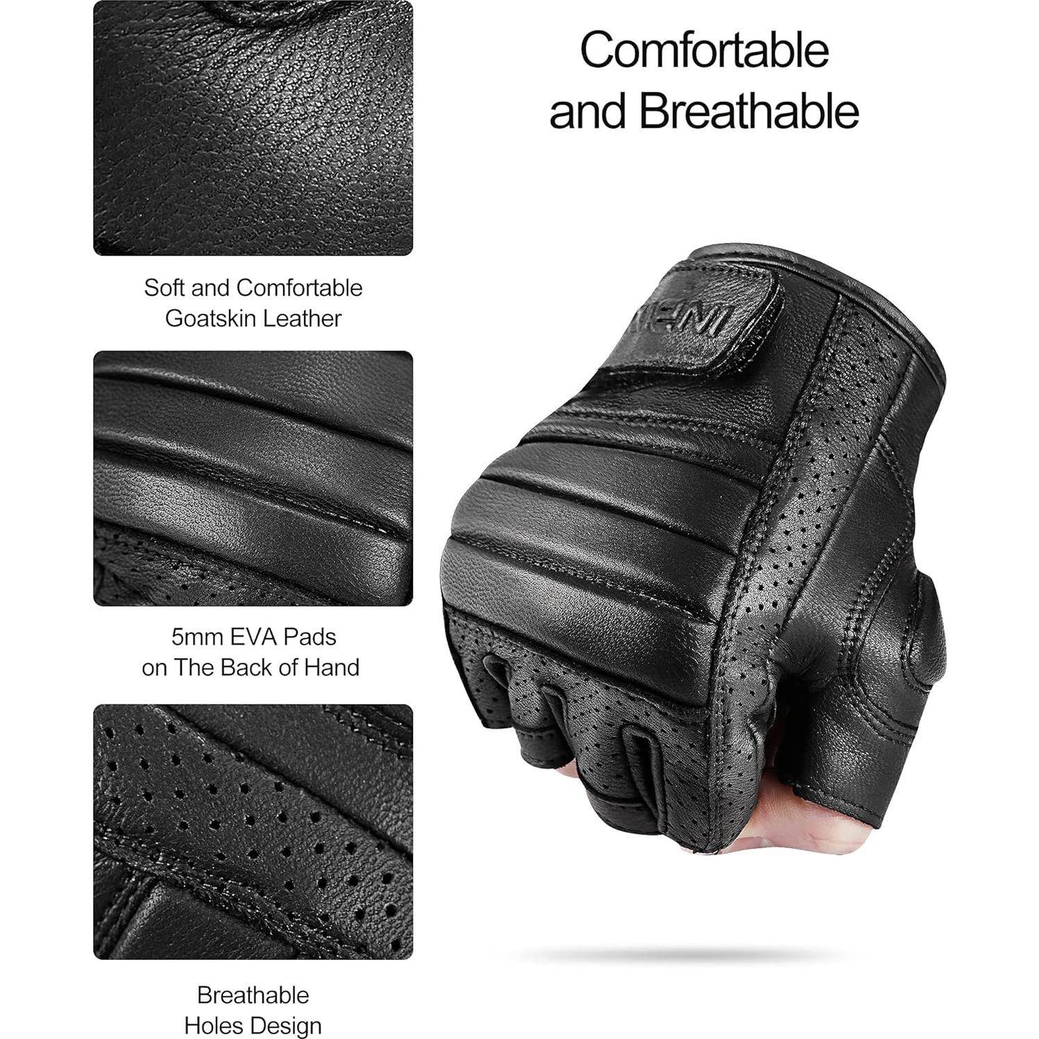 Guantes de moto INBIKE de cuero sin dedos transpirables