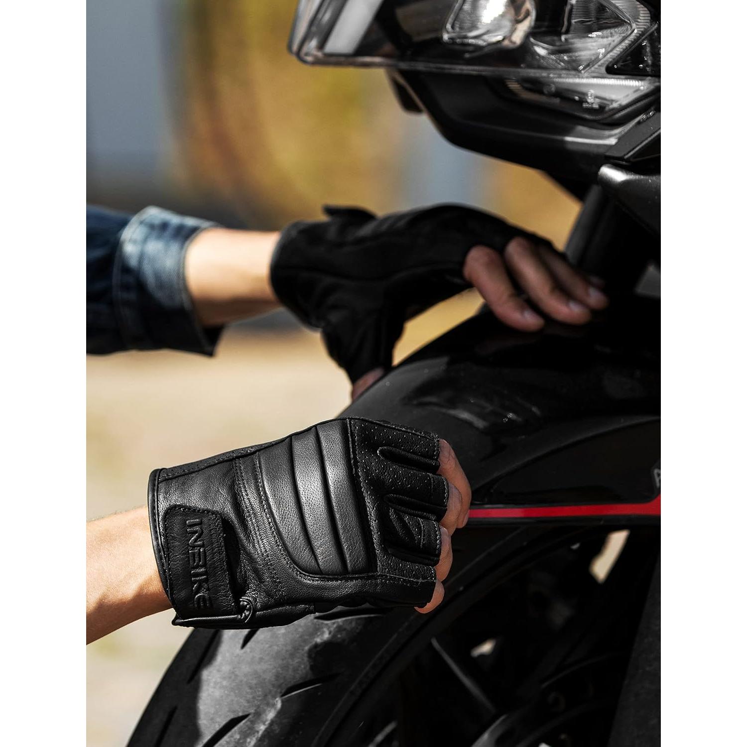 Guantes de moto INBIKE de cuero sin dedos transpirables