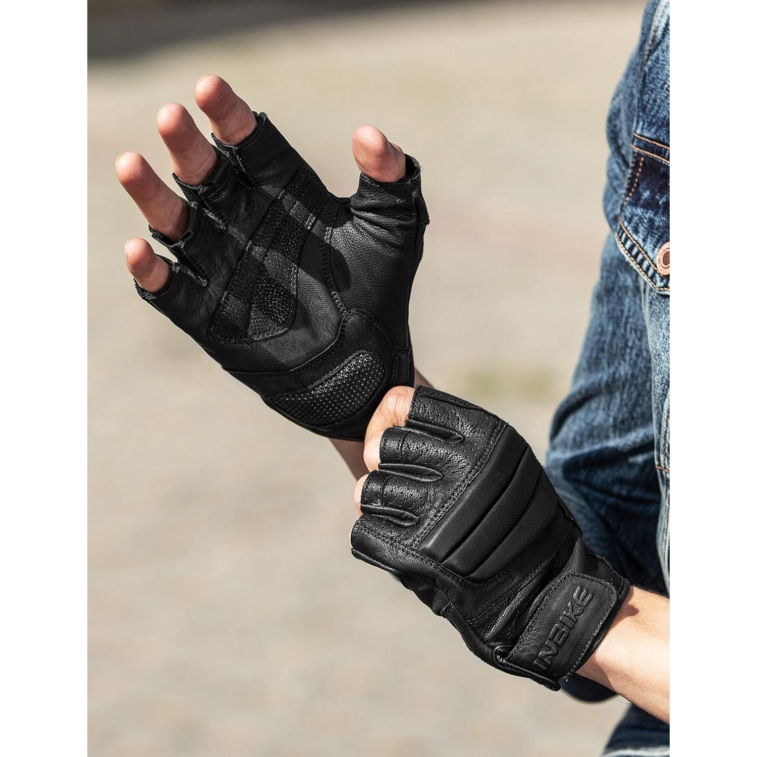 Guantes de moto INBIKE de cuero sin dedos transpirables