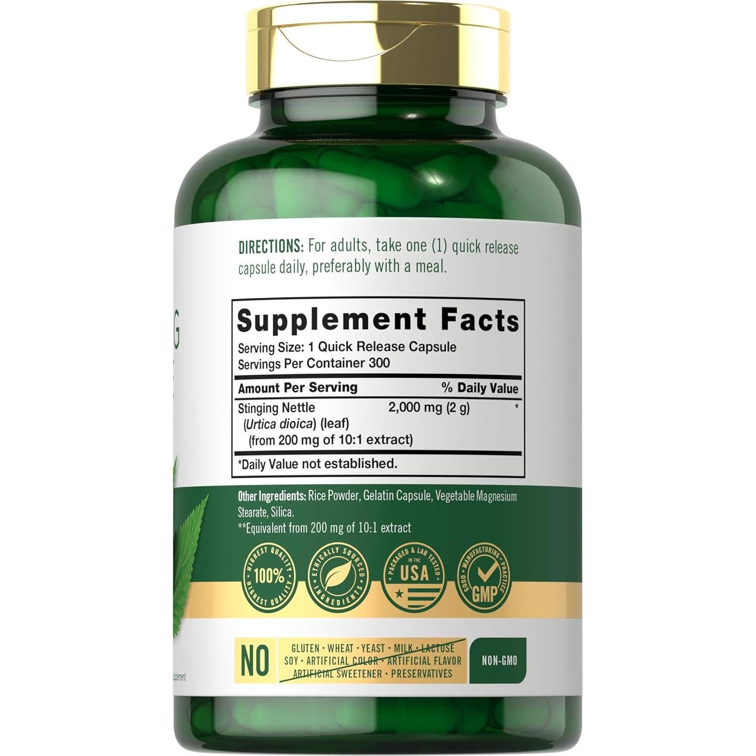 Extracto de Hoja de Ortiga Carlyle 2000mg - 300 Cápsulas Sin OGM