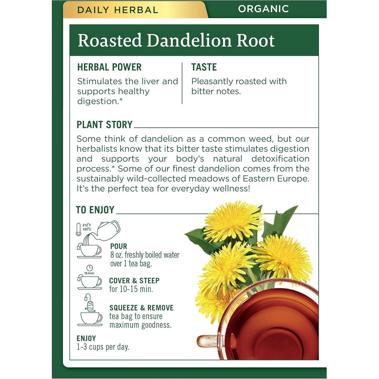 Té de Raíz de Diente de León Tostado Orgánico 16 Bolsitas