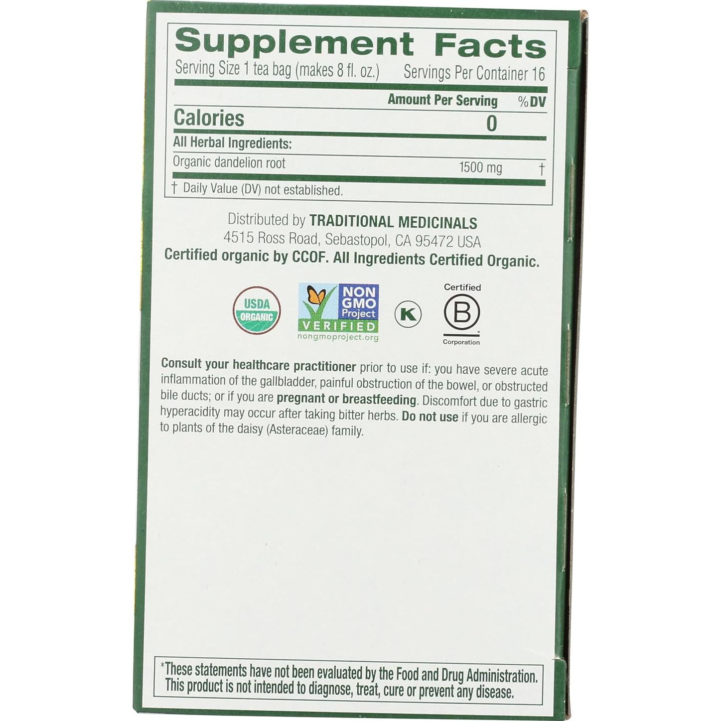 Té de Raíz de Diente de León Tostado Orgánico 16 Bolsitas