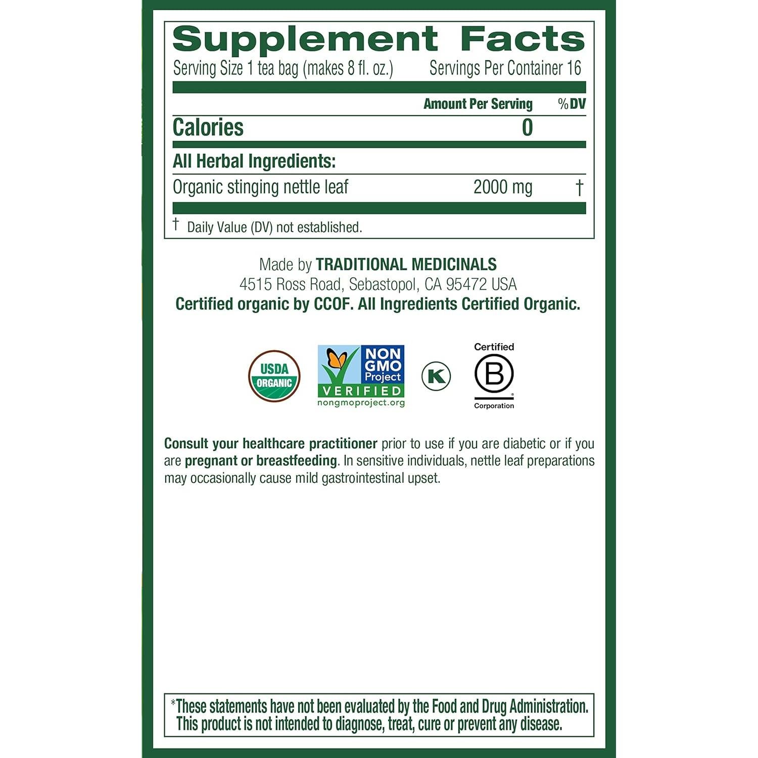 Té de hoja de ortiga orgánico Traditional Medicinals - 32 bolsas