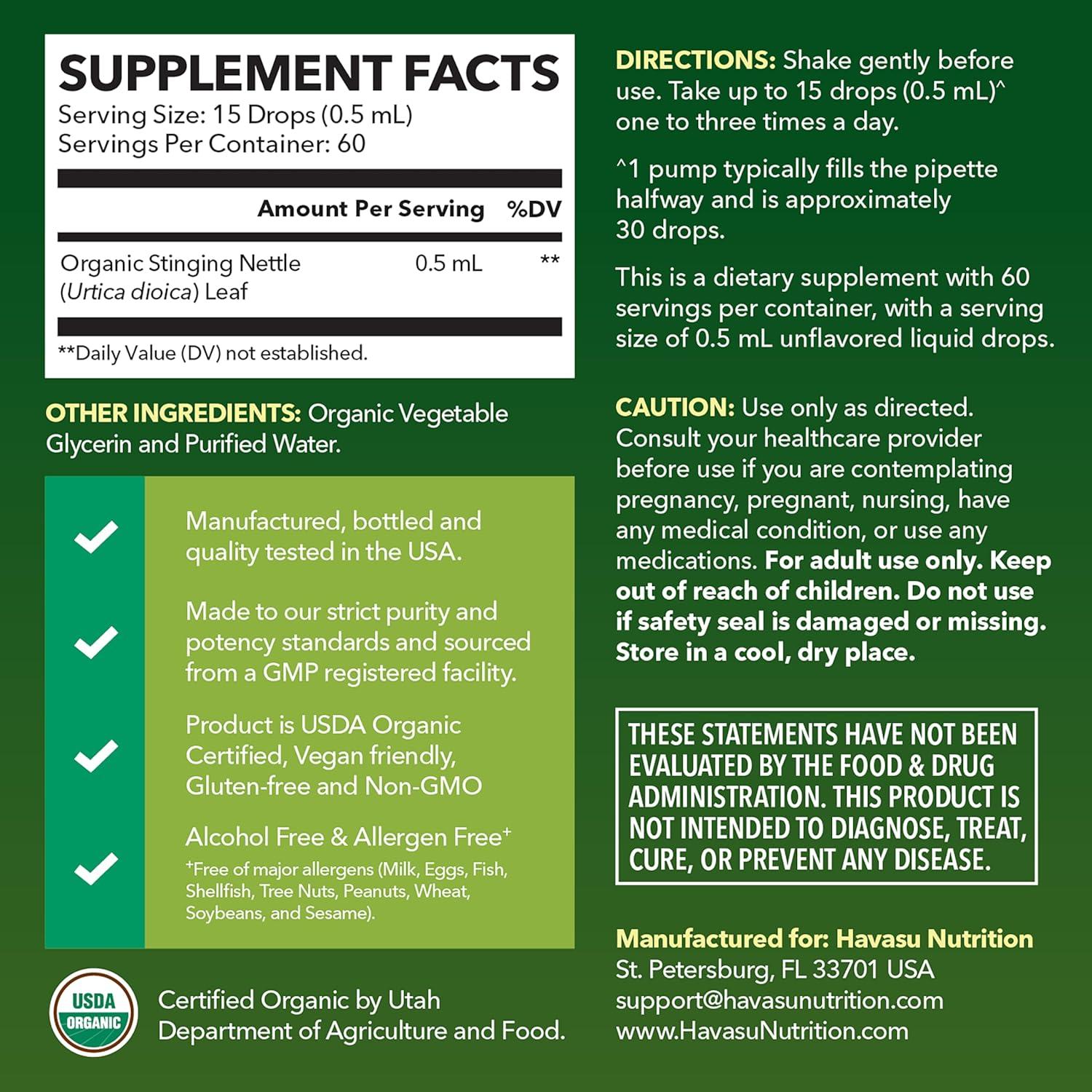 Extracto Líquido de Ortiga Orgánico USDA - 29.57 mL - Vegano