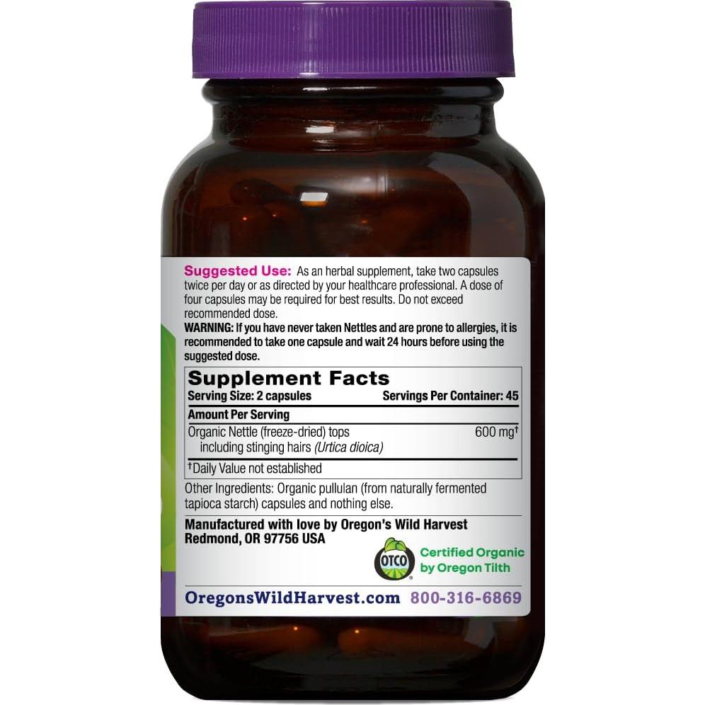 Cápsulas de Ortiga Orgánica Oregon's Wild Harvest 600 mg 90 Unidades
