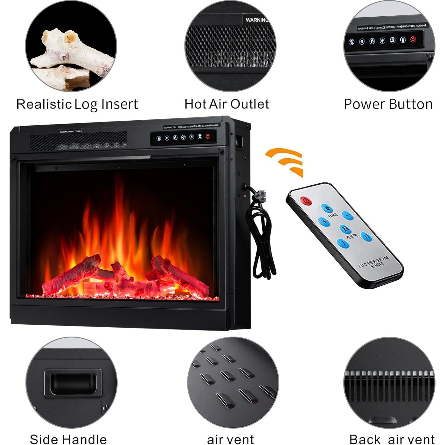 Chimenea Eléctrica R.W.FLAME 58cm con Control Remoto y Calefacción