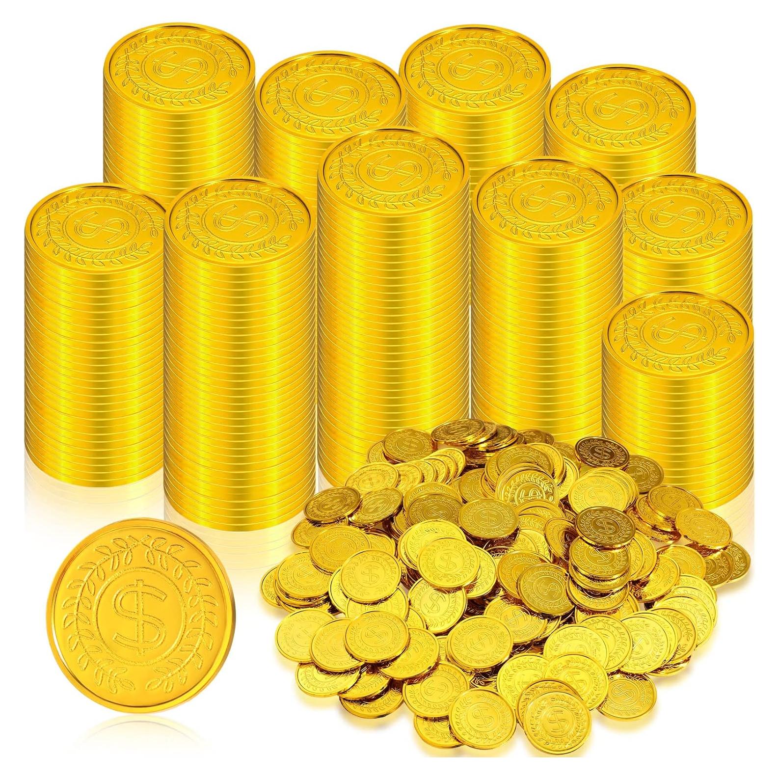 1000 Monedas de Oro Pirata de Plástico 8.89 cm para Fiesta