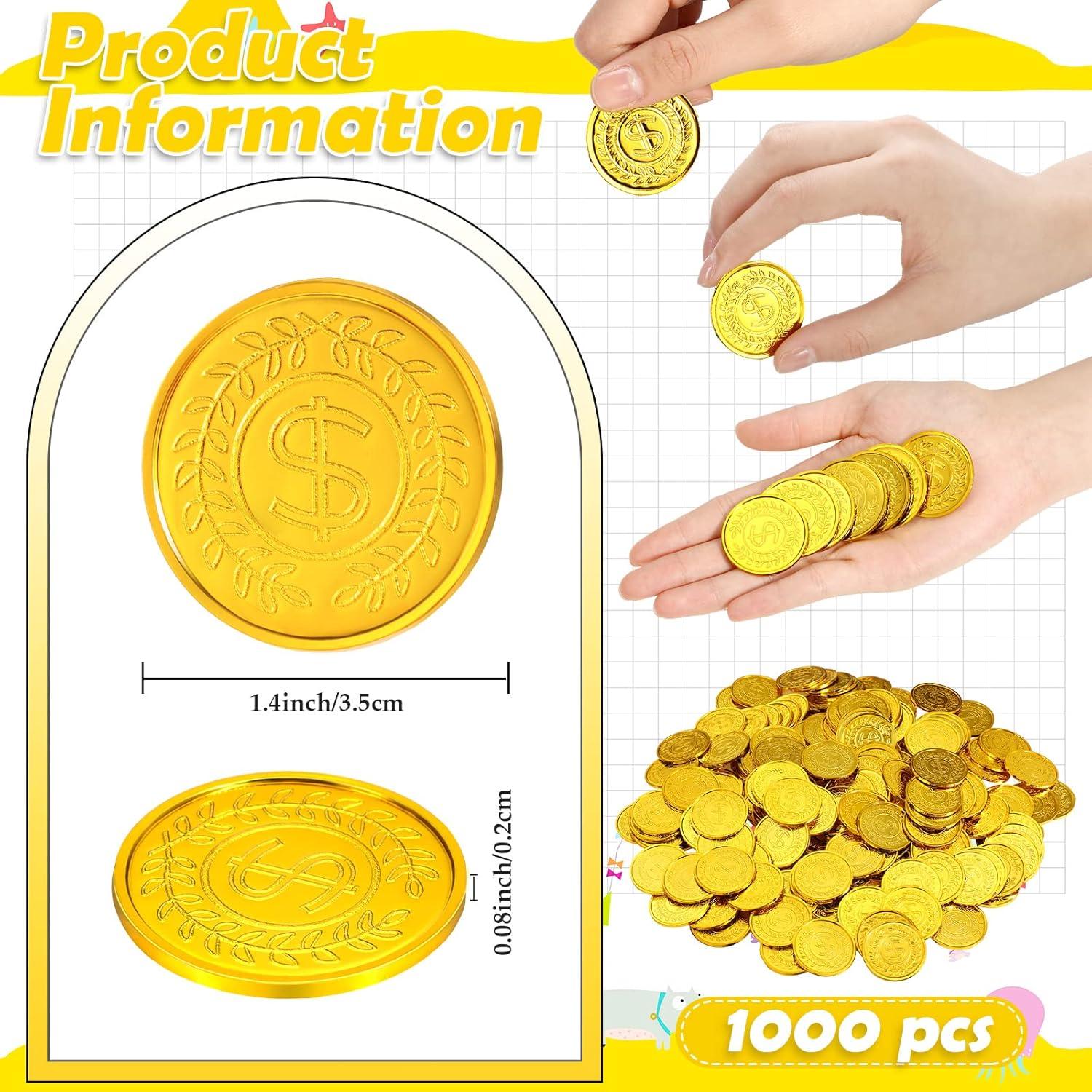 1000 Monedas de Oro Pirata de Plástico 8.89 cm para Fiesta
