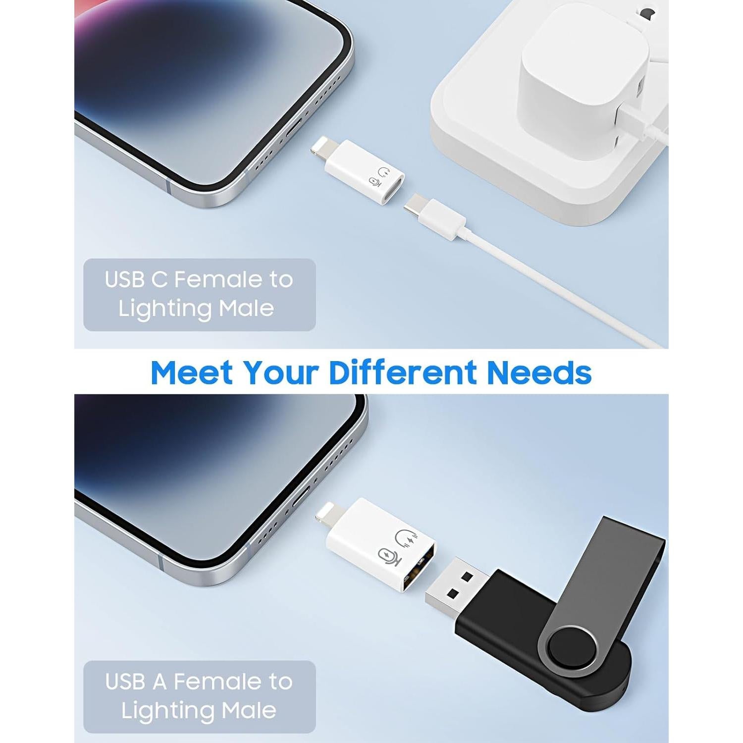 Adaptador MoKo USB C a Lightning y USB A, carga 10W