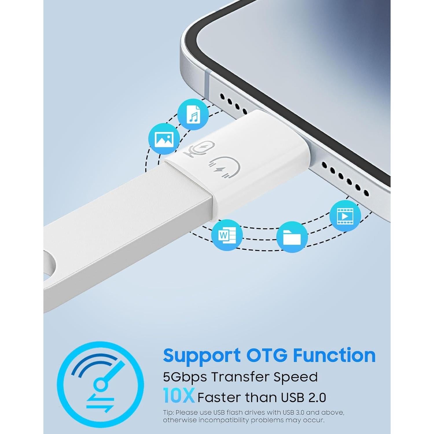 Adaptador MoKo USB C a Lightning y USB A, carga 10W