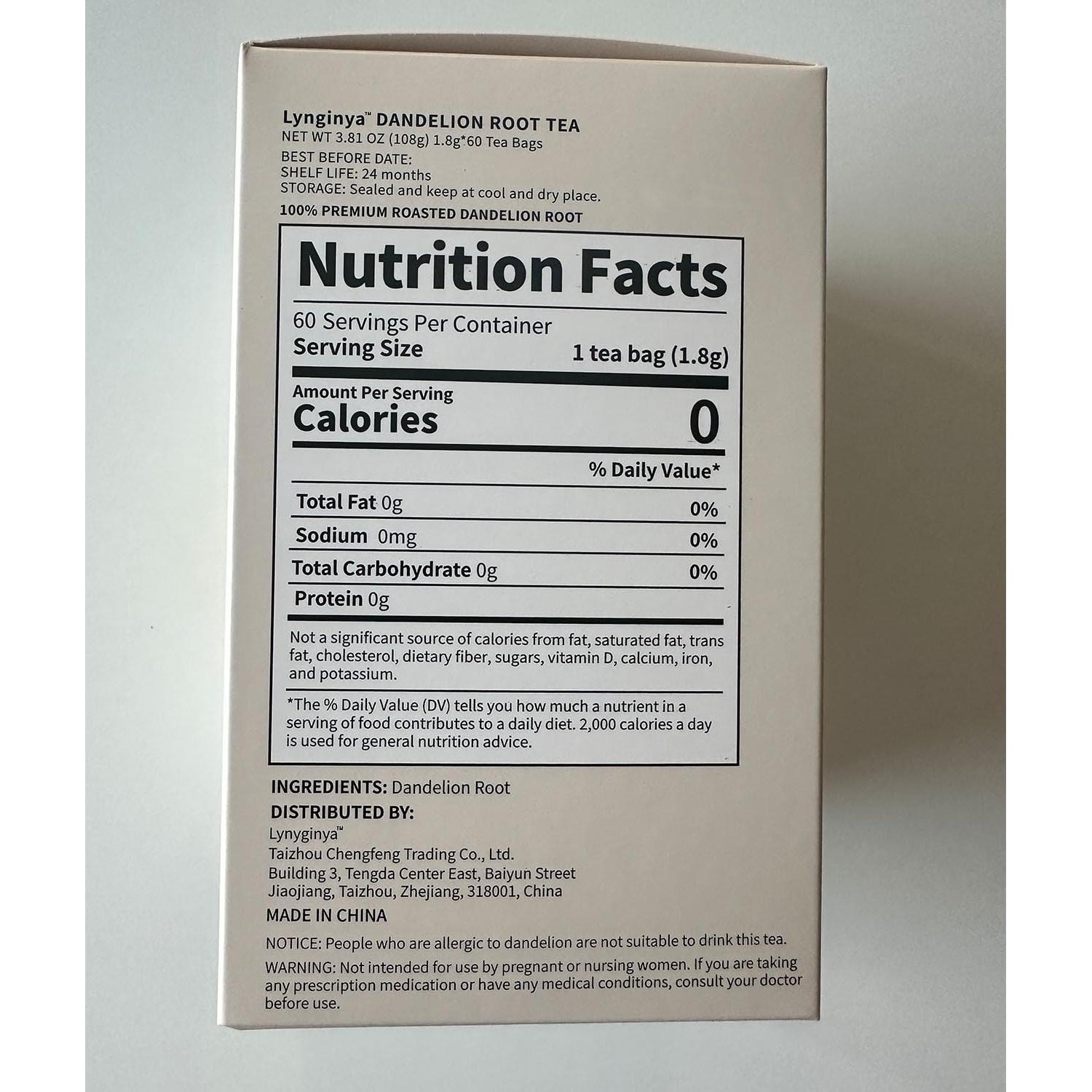 Té de raíz de diente de león Lynginya - 60 bolsas - Sin cafeína