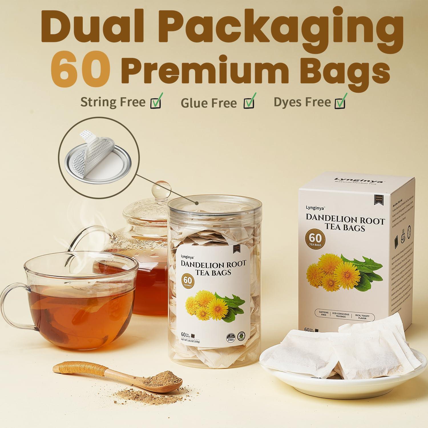 Té de raíz de diente de león Lynginya - 60 bolsas - Sin cafeína