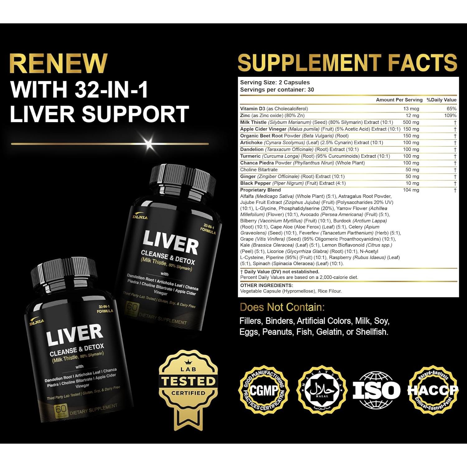 Suplemento Hepático DLNIA 60 Cápsulas - Cardo Mariano, Alcachofa