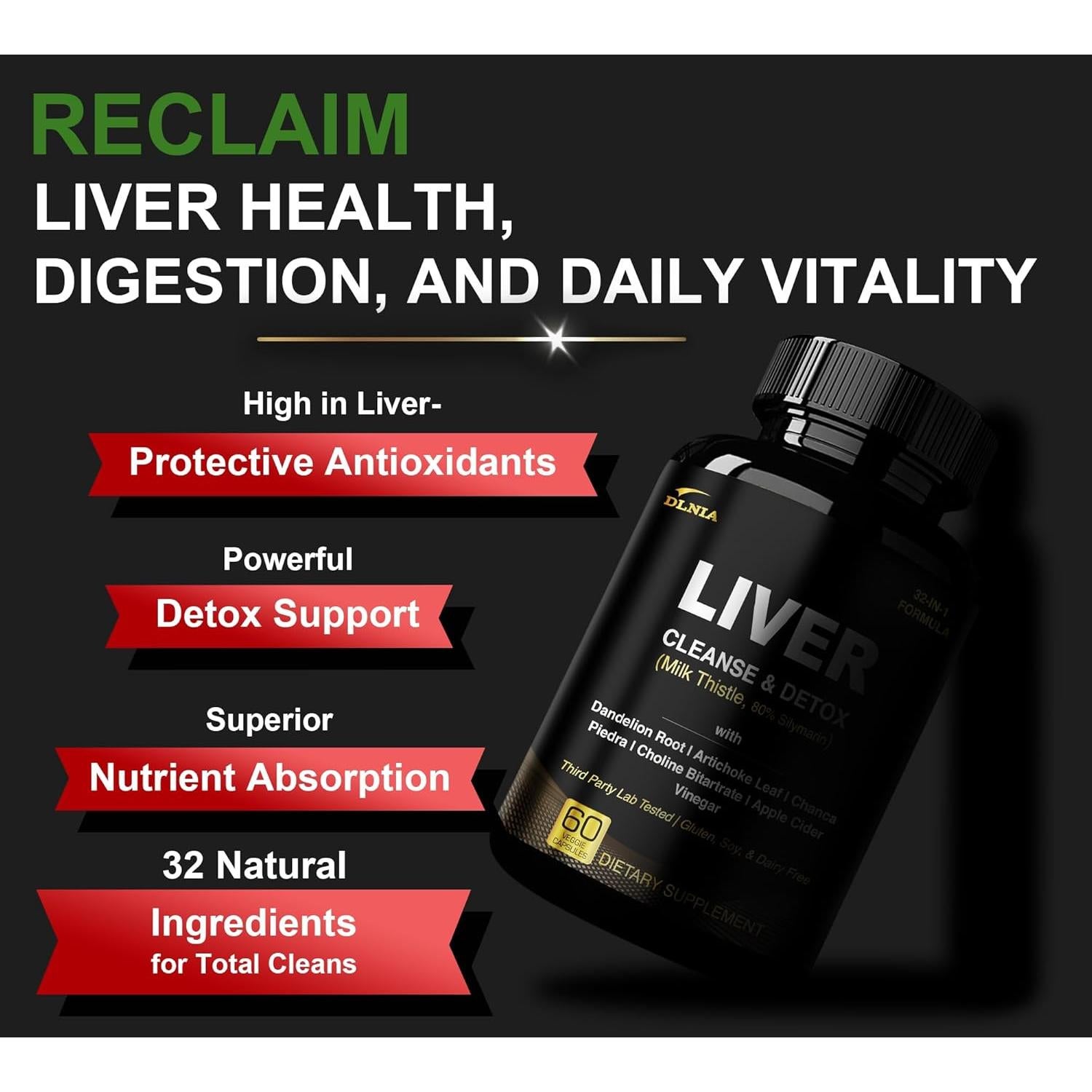 Suplemento Hepático DLNIA 60 Cápsulas - Cardo Mariano, Alcachofa