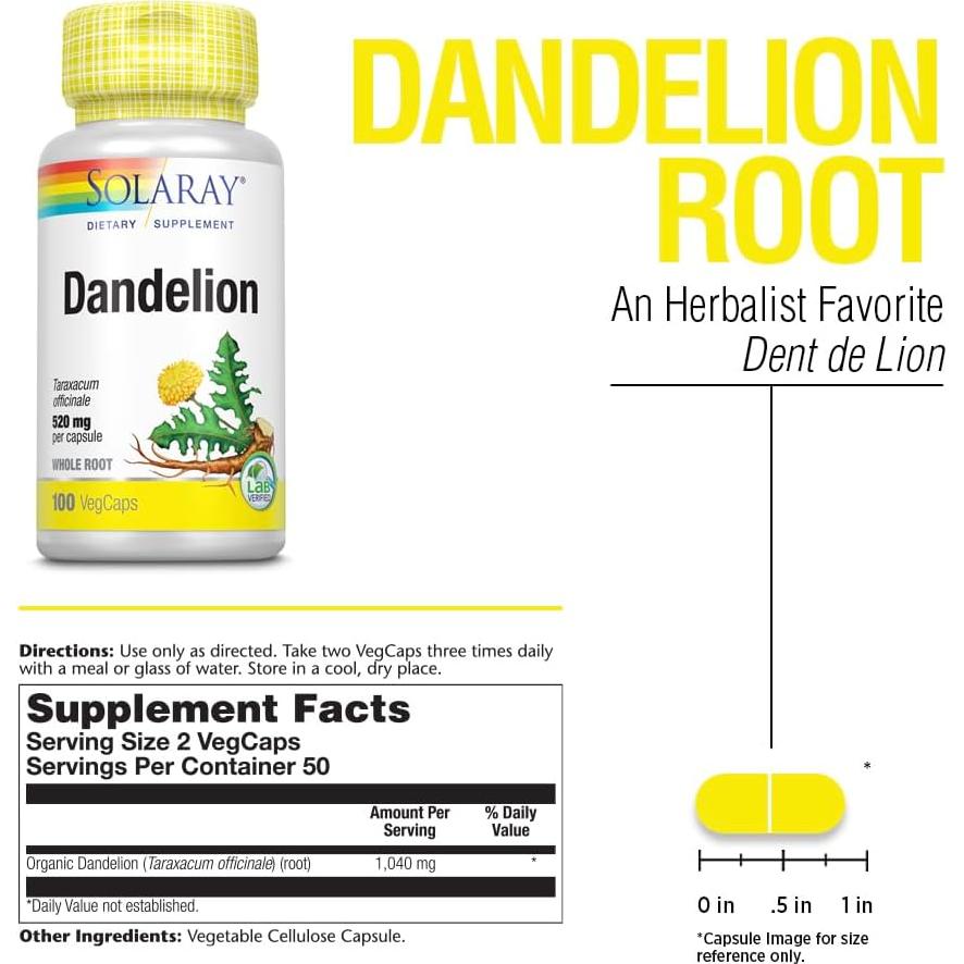 Raíz de Diente de León Solaray 520 mg | 100 VegCaps