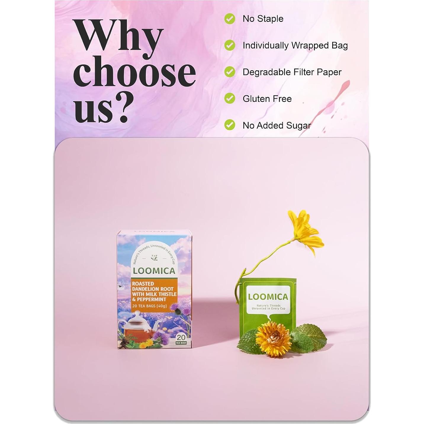 Té Herbal Loomica Raíz de Diente de León Tostada 20 Cuentas