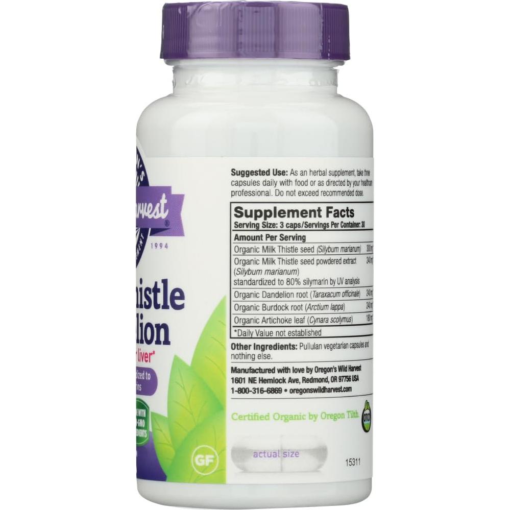 Extracto de Cardo Mariano Oregon's Wild Harvest 90 Cápsulas 80% Silimarina