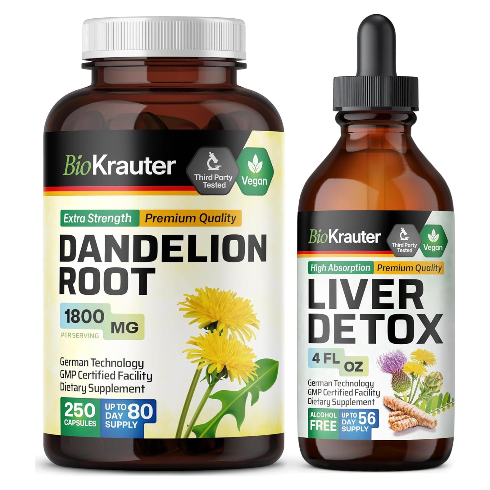 Suplemento Hepático BioKrauter: Diente de León 250 Cápsulas + 118 ml Tintura