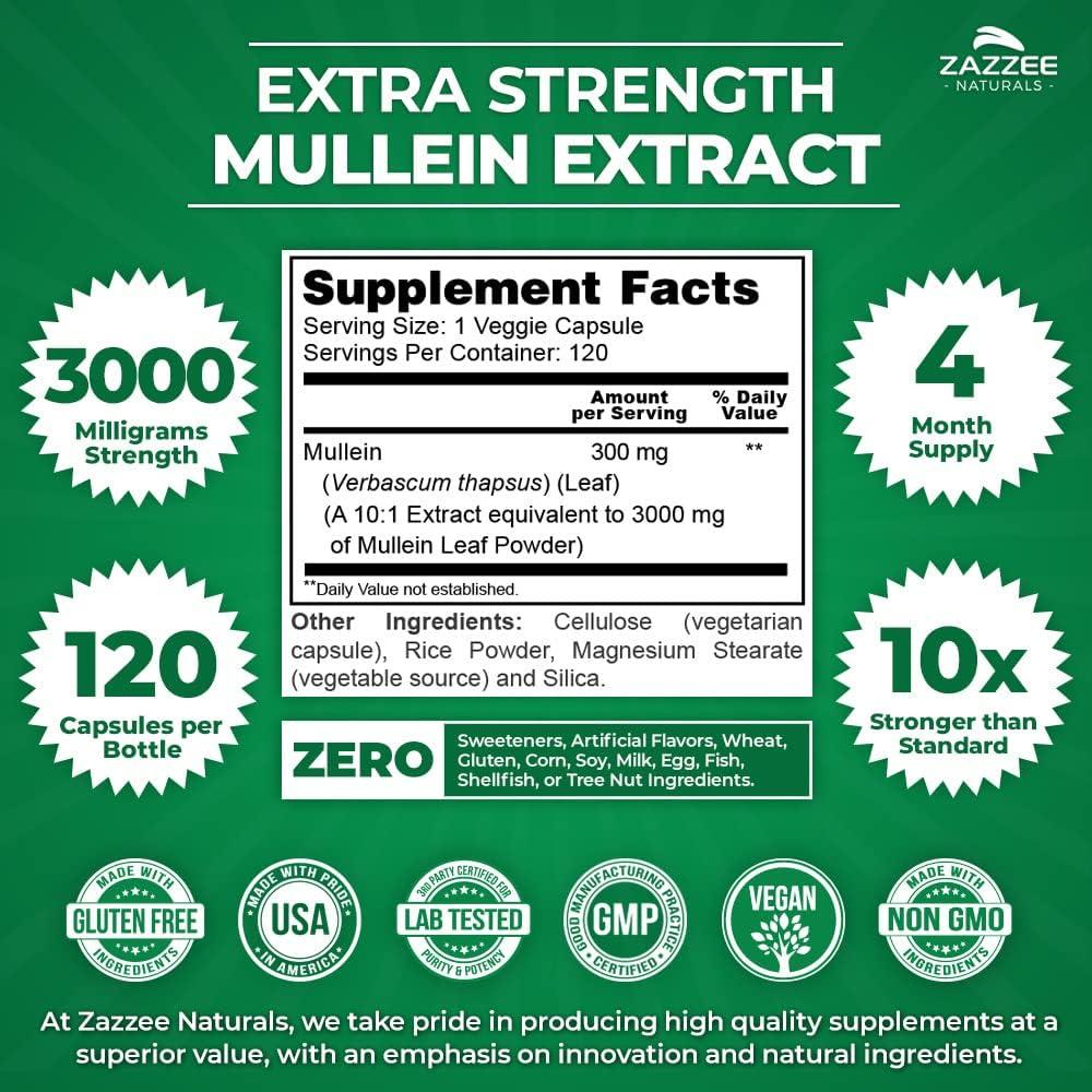 Extracto de Mullein Zazzee 3000 mg 120 Cápsulas Veganas