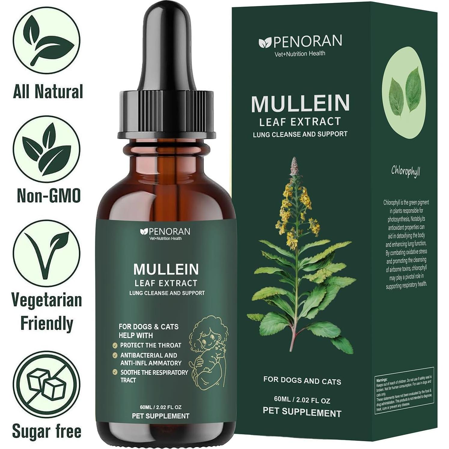 Extracto de hoja de Mullein Penoran 60ml - Soporte respiratorio para mascotas