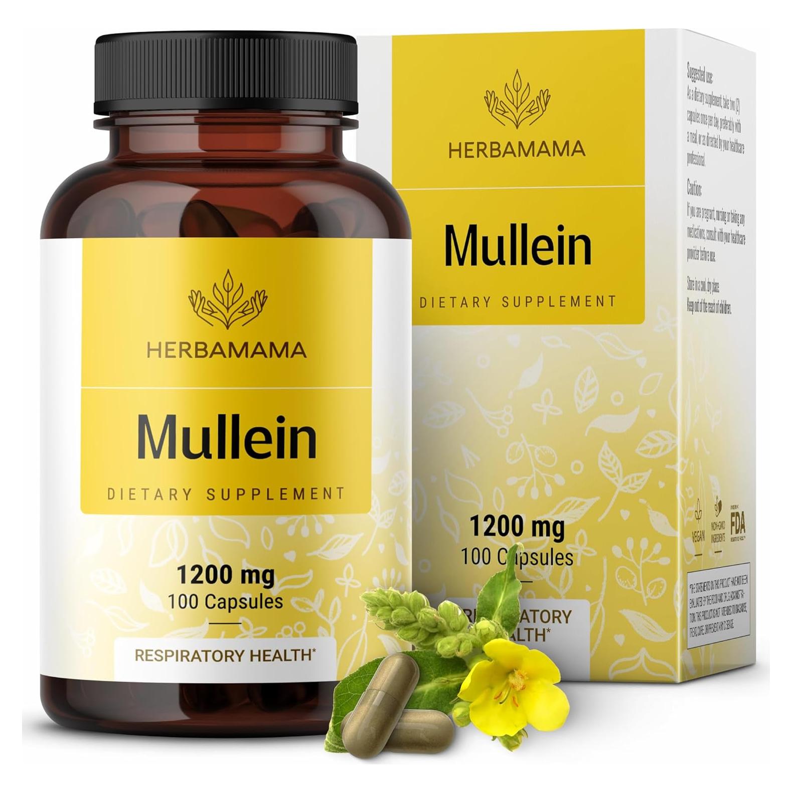 Cápsulas de Hoja de Mullein Herbamama 1200mg - 100 Caps